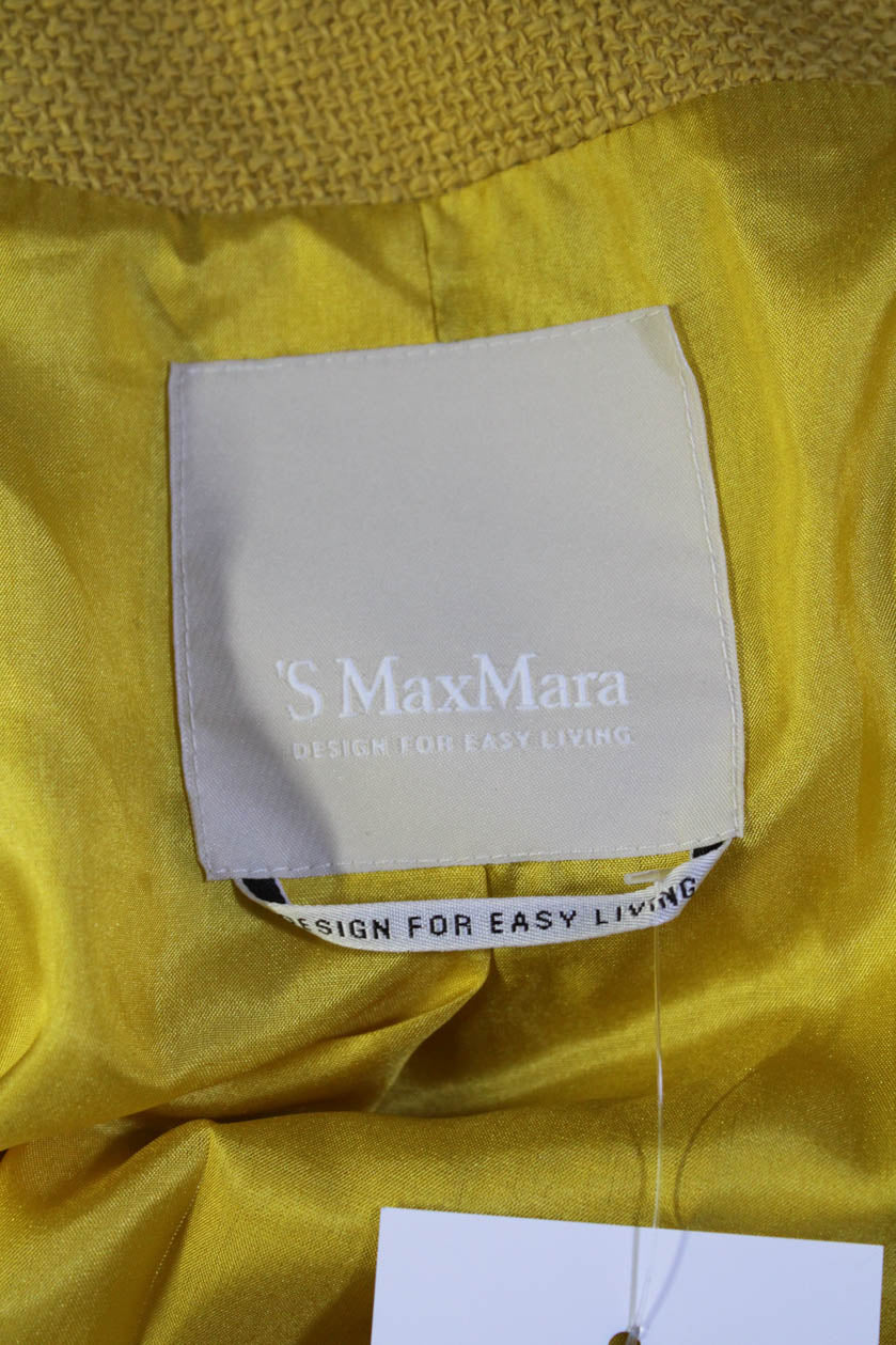 Max Mara Women's Cotton Woven Long Sleeve Mid-Length Pea Coat in Yellow | Classic Trench Coat for Fall & Winter | Perfect for Office, Dating & Outdoor Activities