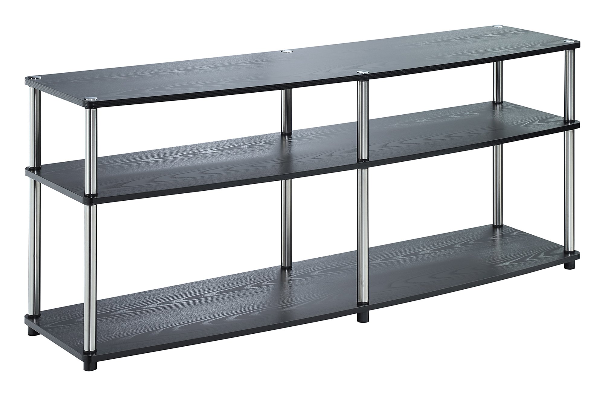 Convenience Concepts Designs2Go 60 Inch 3-Tier TV Stand with Storage Shelf - Black Finish for Living Room, Bedroom, or Home Theater Setup