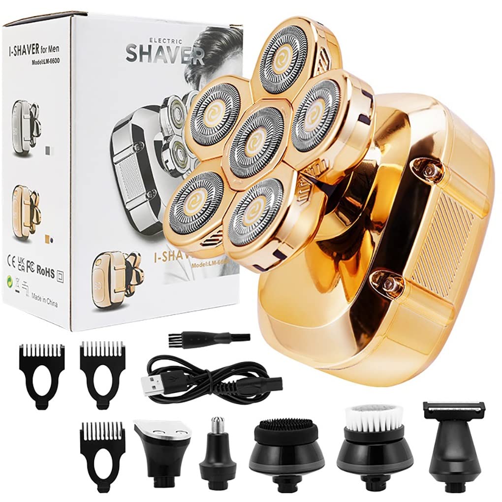 Premium Electric Razor for Men - 5-in-1 Rechargeable Wet/Dry Shaver with Beard Trimmer & Barber Kit | Golden Color with Gift Box | Perfect for Travel, Home Use & Professional Grooming