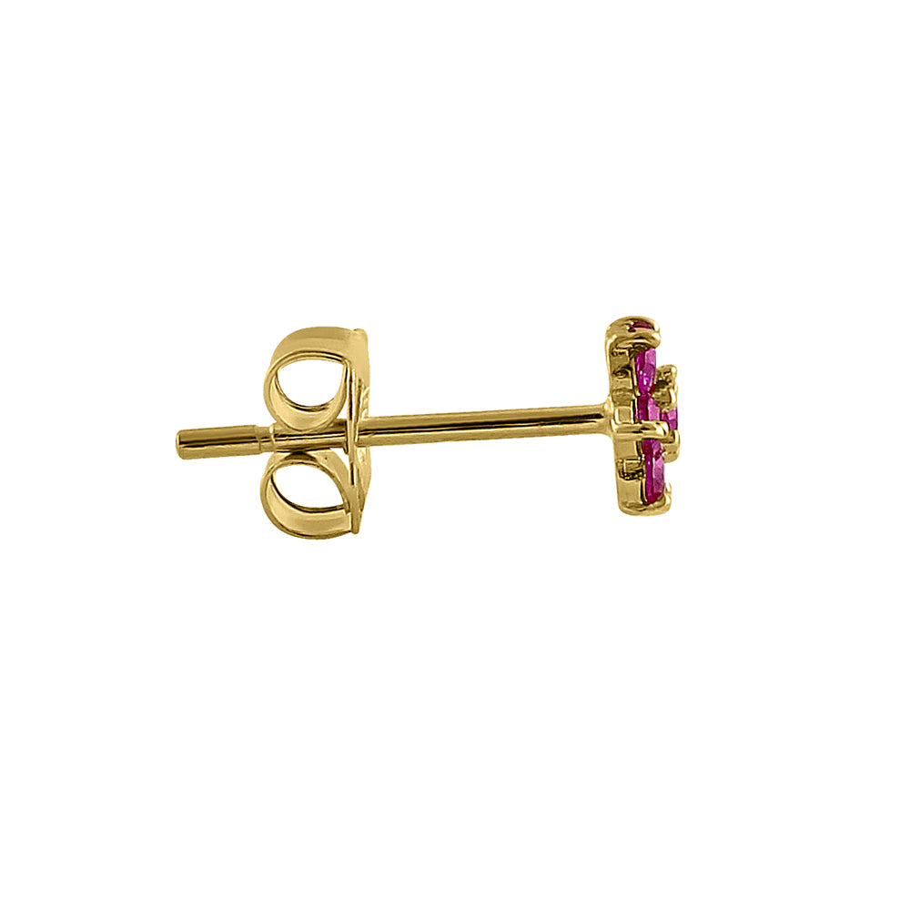 14K Yellow Gold Dainty Flower Ruby & Cubic Zirconia Stud Earrings for Women - Elegant Gift for Birthday, Anniversary & Valentine's Day