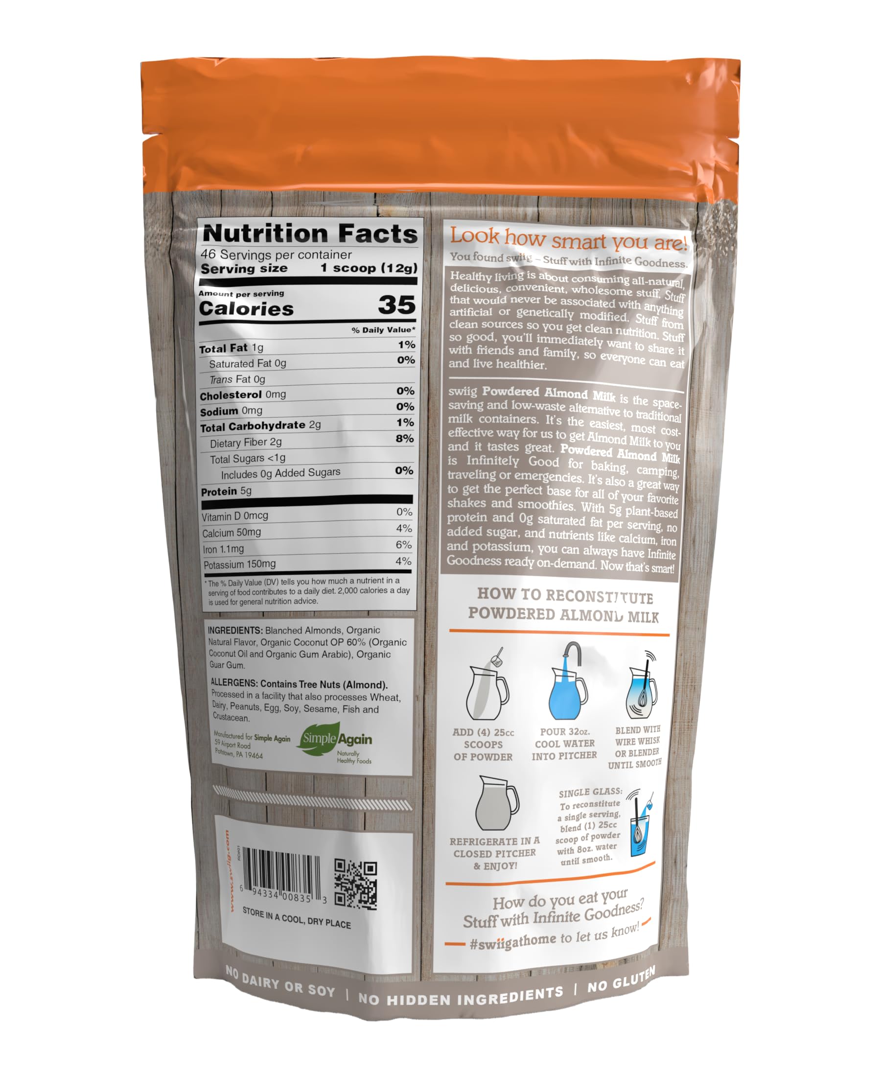 Organic Powdered Almond Milk - Vegan, Non-GMO, Gluten-Free, No Added Sugar, 5g Plant Protein per Serving | Vanilla Flavor (1.22 lb) | Perfect for Smoothies, Baking & Dairy-Free Lattes