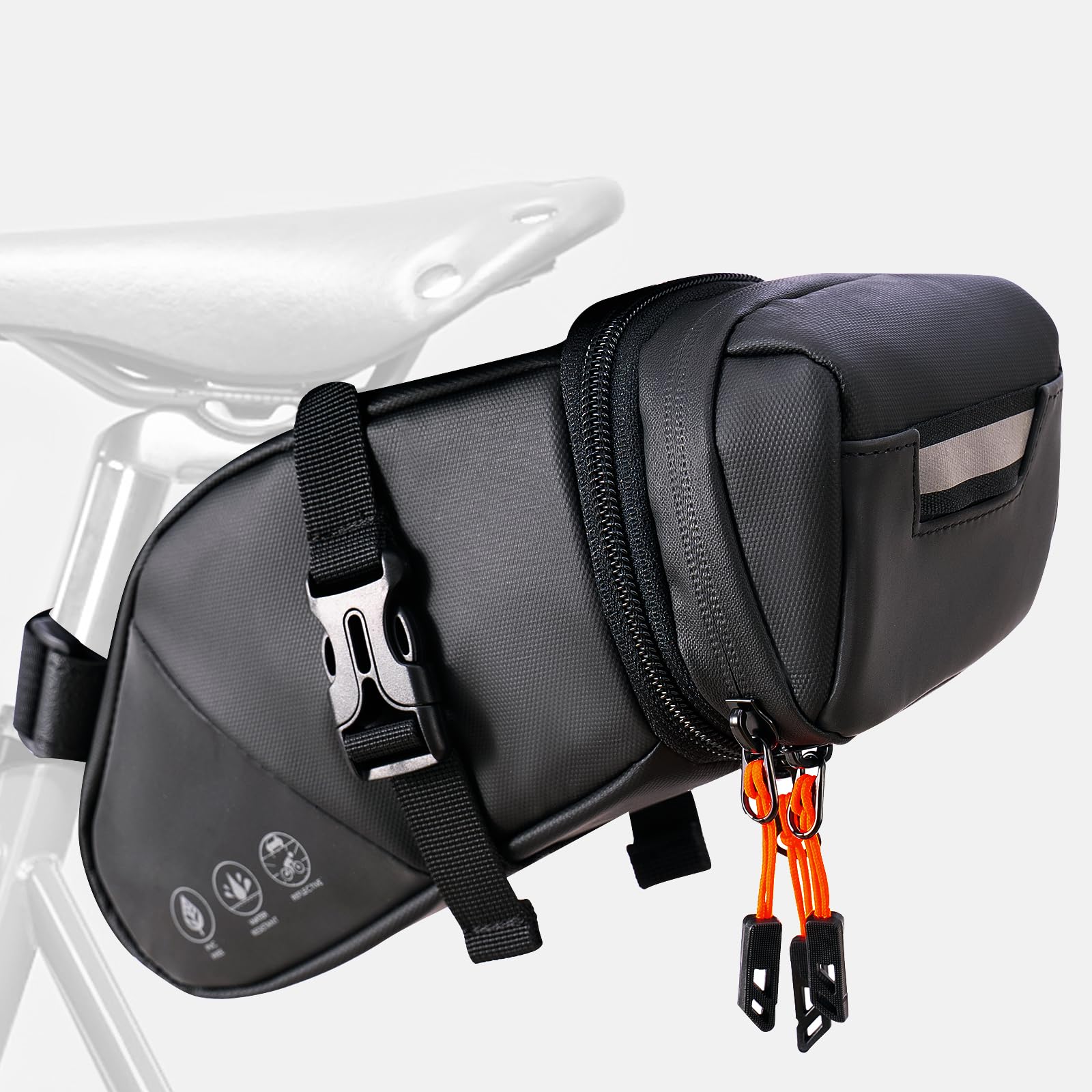 NDakter 2L Large Capacity Waterproof Bike Seat Bag - Adjustable Bicycle Saddle Pouch with Reflective Coating | Under Seat Storage for Tools & Accessories | Perfect for Road Bikes, Mountain Bikes & Commuting
