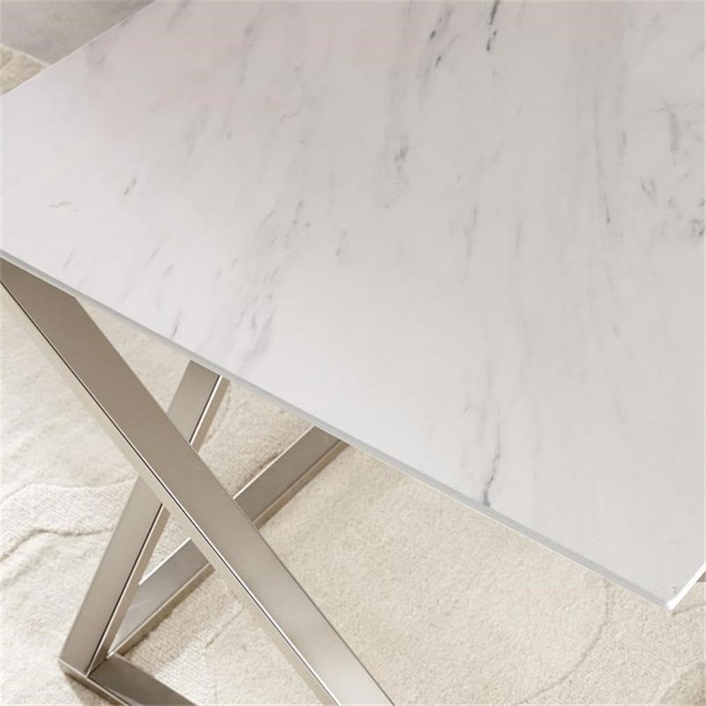 Steve Silver Zurich Square White Faux Marble End Table - Modern Accent Table for Living Room, Bedroom & Office - Stylish Side Table with Mixed Media Design for Home Decor