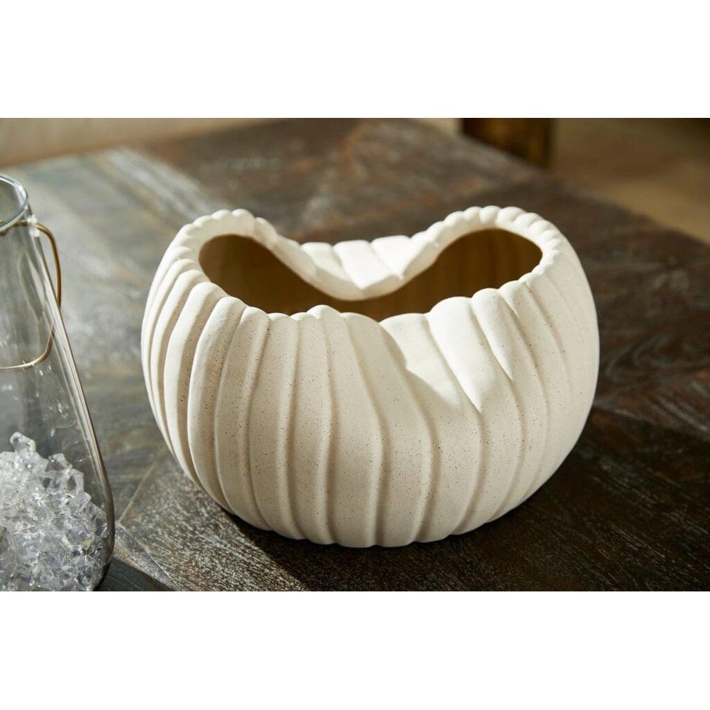 Cyan Design 11777 Organic Ribbed Bowl - Handcrafted Ceramic Grainy White Serving Bowl for Soup, Salad, Fruit - Perfect for Dining, Entertaining & Home Decor
