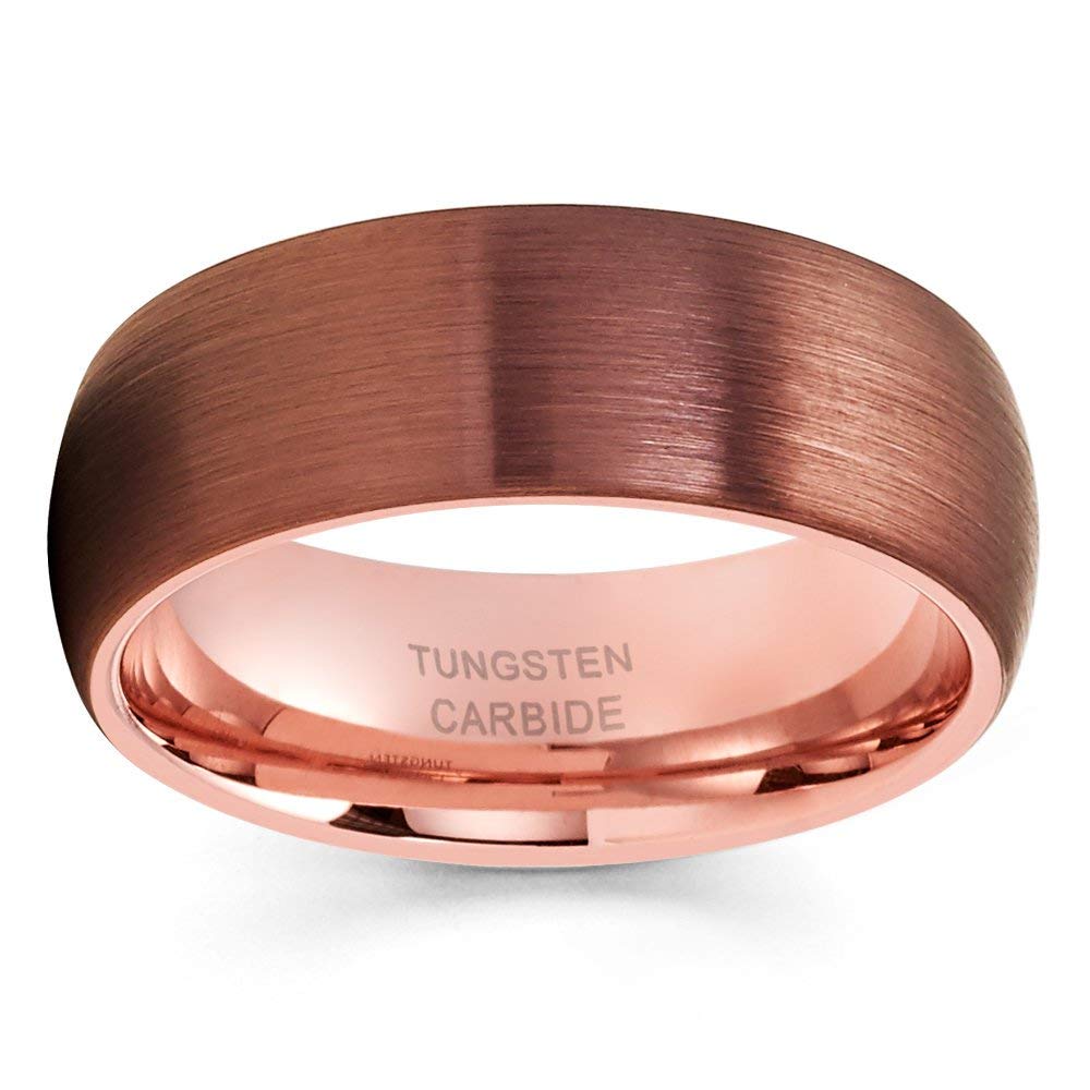 Premium Tungsten Wedding Band for Men & Women - 18k Rose Gold Plated Espresso Tungsten Ring - Anniversary, Engagement & Everyday Wear Jewelry