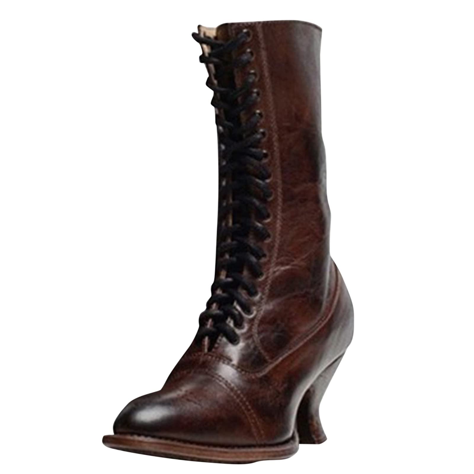 Vintage Gothic Lace-Up Ankle Boots for Women - Pointed Toe High Heel Stretch Boots with CrossTied Design - Perfect for Halloween, Cosplay, and Gothic Fashion Outfits