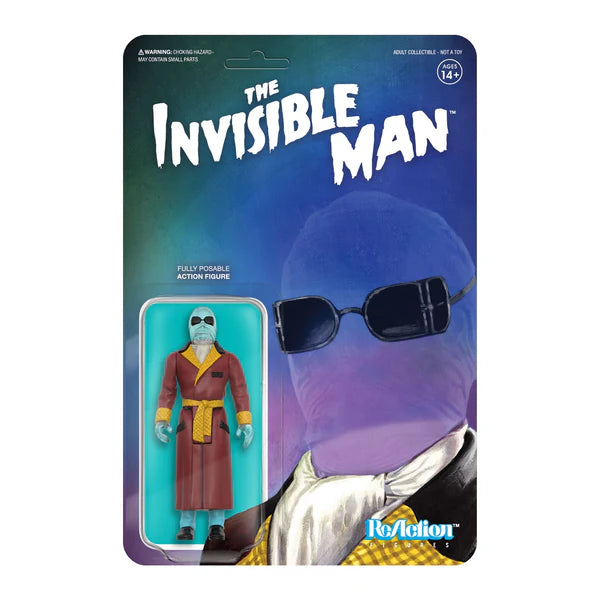 Super7 Universal Monsters Invisible Man Clear ReAction Figure - Collectible Horror Movie Toy for Display, Gifts & Halloween Decor
