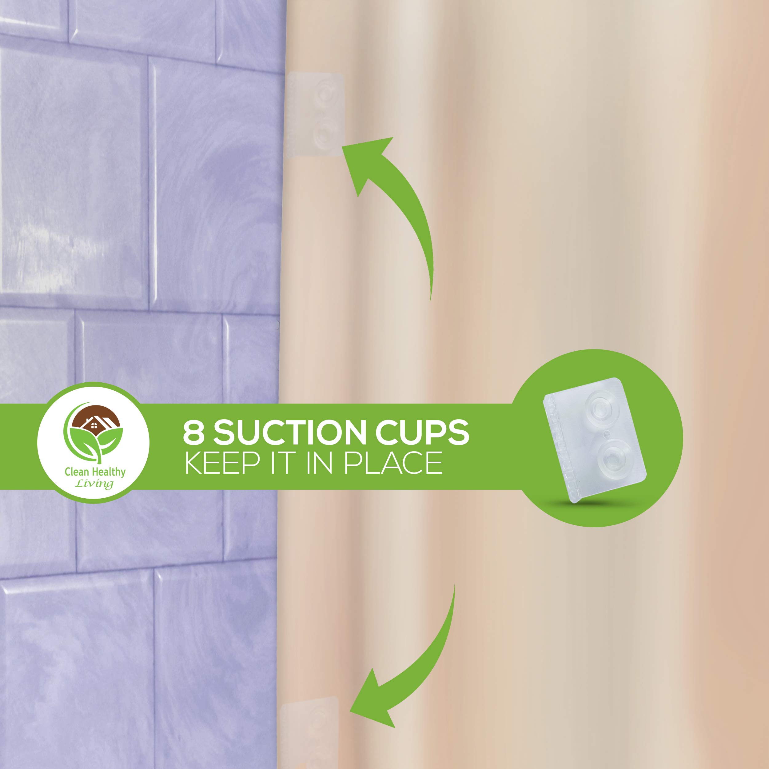 PEVA Shower Liner with Magnets and Suction Cups - 70 x 71 Inches Long, Taupe Color - Waterproof Bathroom Curtain for Bathtub and Shower Stall Protection