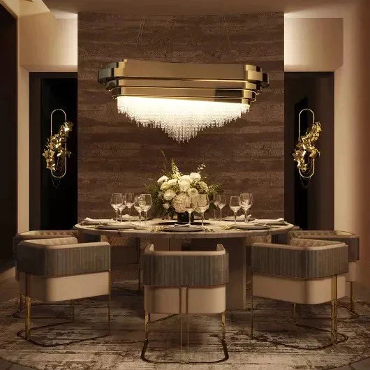 Luxury 9-Light Crystal Chandelier for Kitchen Island & Dining Room - Modern Rectangle Ceiling Light Fixture for Home Decor & Elegant Lighting