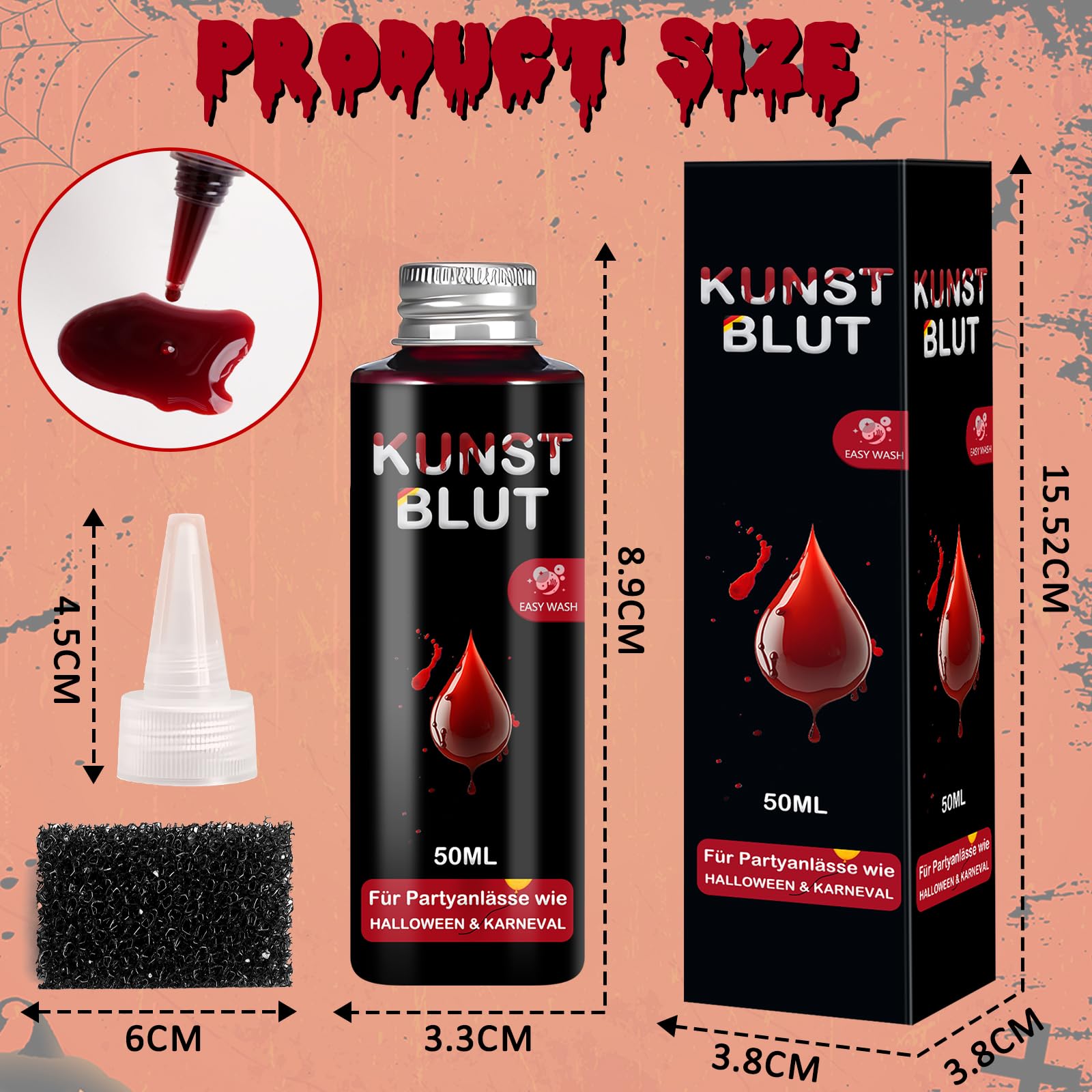 Fake Blood Makeup Kit 50ml - Safe, Washable for Halloween & Cosplay