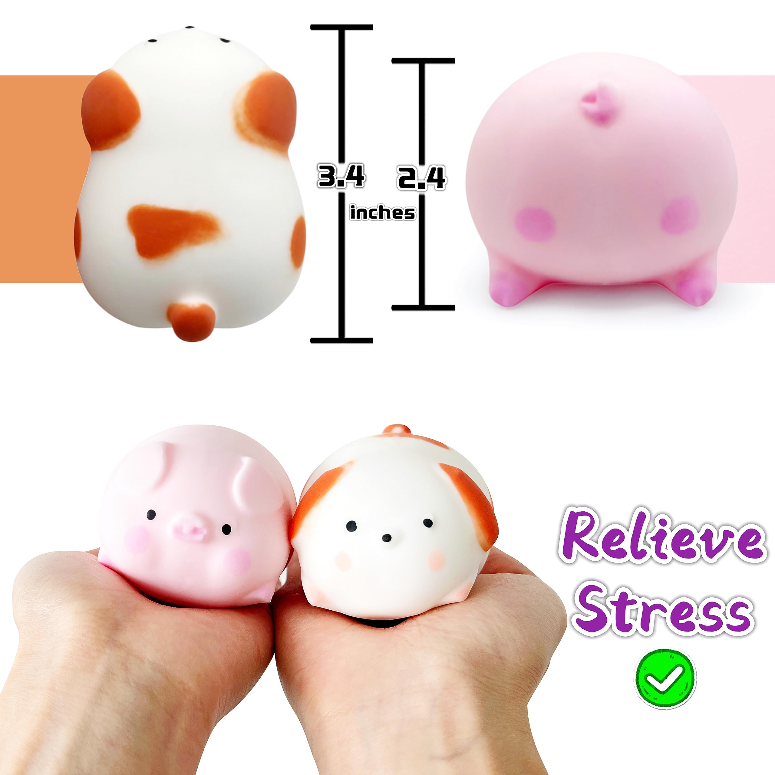 ZTATU Squishy Dog & Pig Stress Relief Balls for Kids - 2 Pack Sensory Fidget Toys for Anxiety, Autism & ADHD - Soft Squeeze Party Favors & Classroom Rewards - Perfect for Stress Relief, Focus & Sensory Play