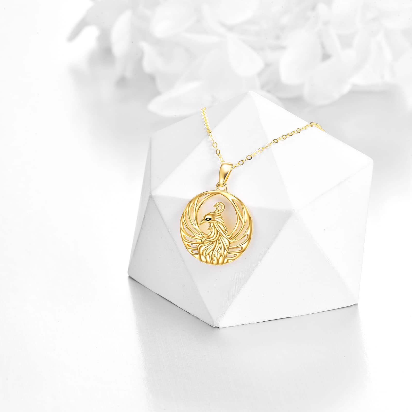 KECHO 14K Yellow Gold Phoenix Pendant Necklace for Women & Teen Girls - Elegant Rising Phoenix Jewelry Gift for Birthday, Anniversary & Special Occasions