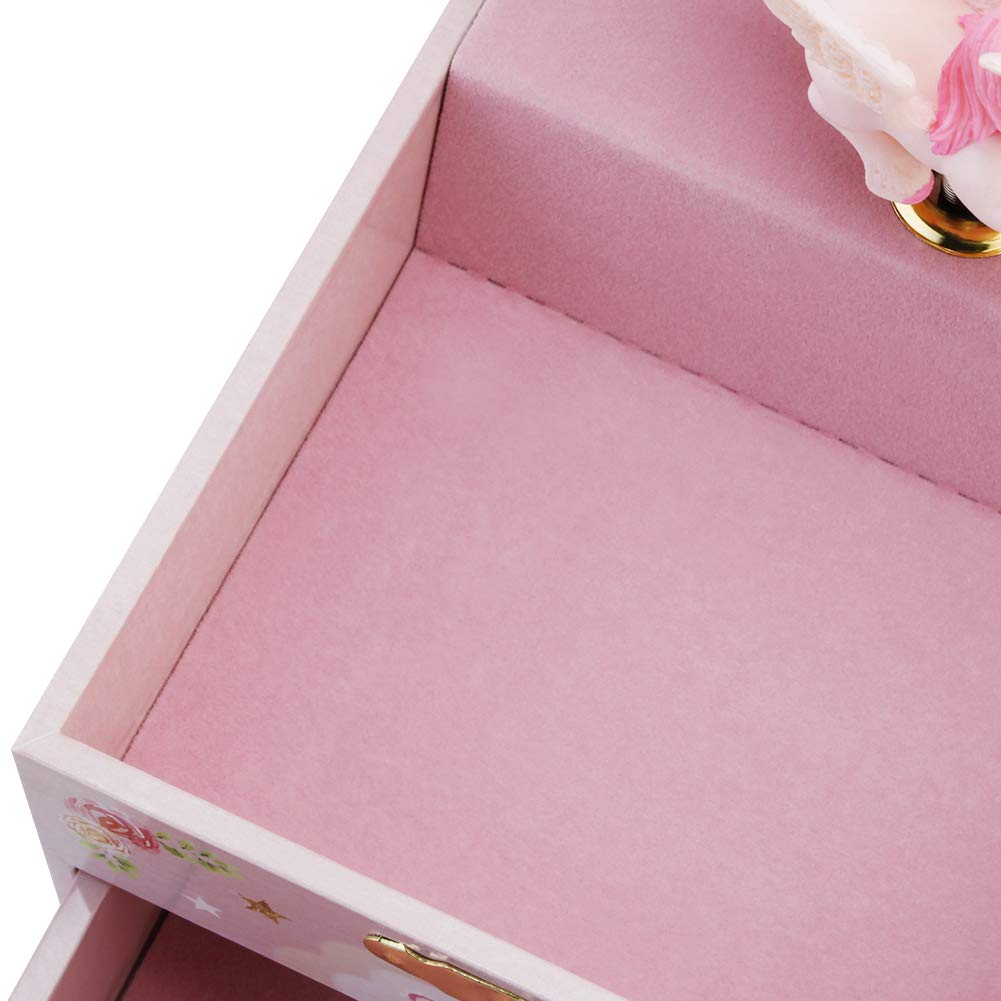 RR ROUND RICH DESIGN Unicorn Musical Jewelry Box for Girls - Pink Jewelry Storage with Drawer & Jewelry Set, Plays 'Over the Waves' Melody - Perfect Gift for Birthdays, Christmas & Room Decor
