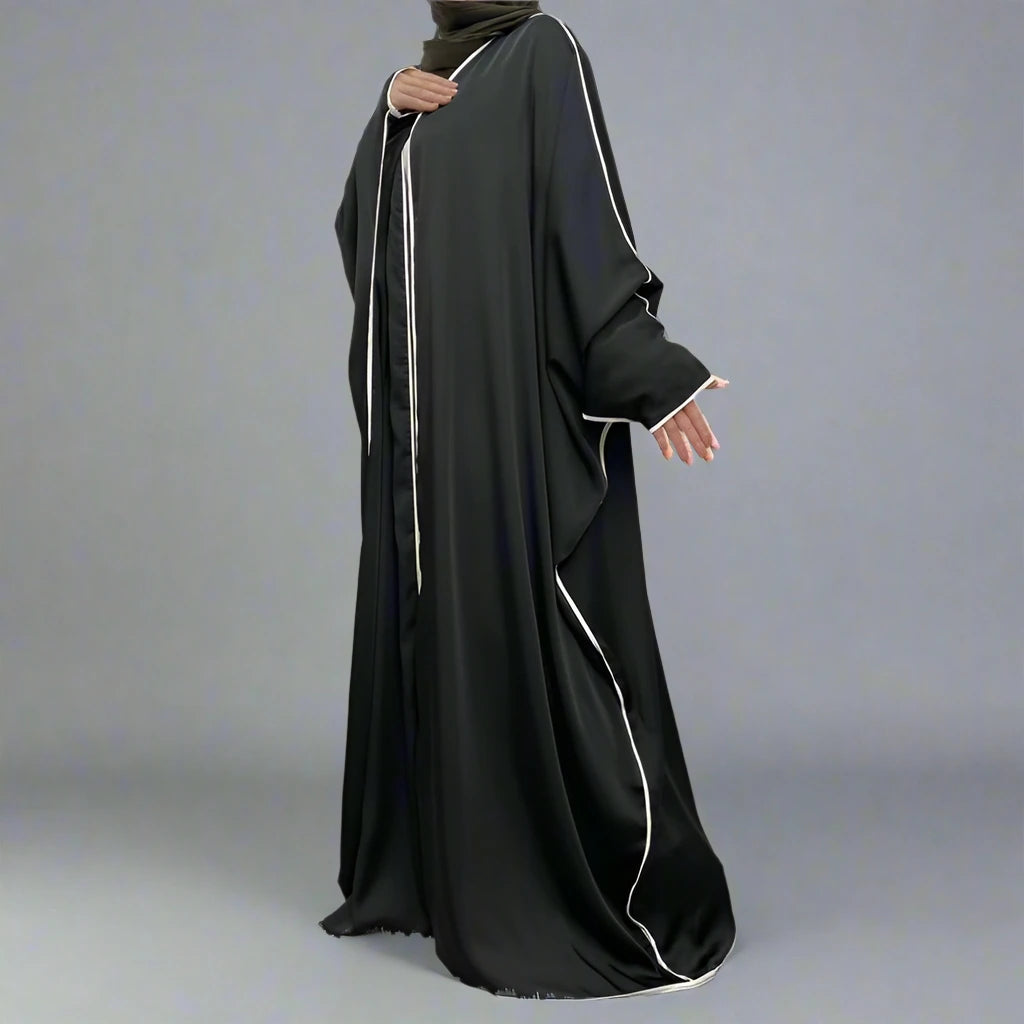 Elegant Batwing Sleeve Satin Cardigan Open Farasha Abaya Dress for Muslim Women - Perfect for Prayer, Weddings & Special Occasions