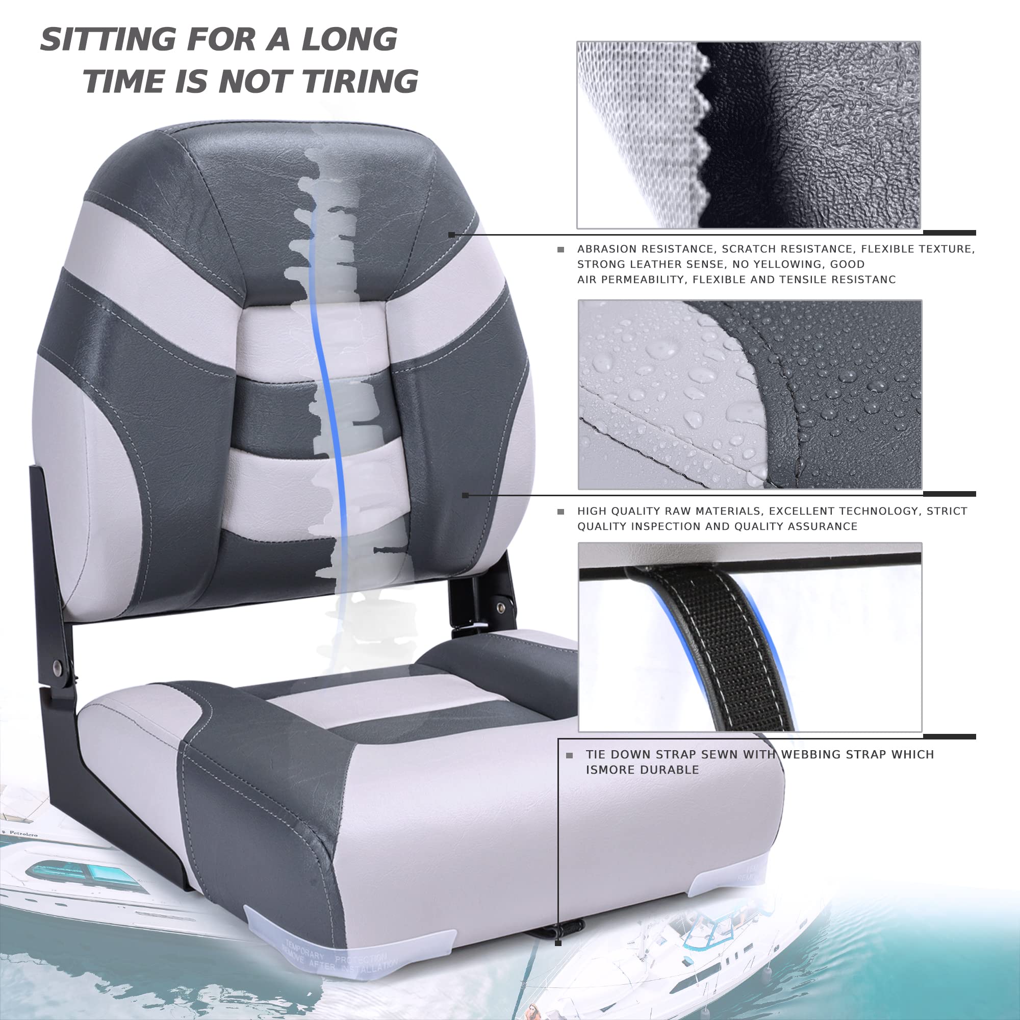 Premium Marine Low Back Folding Boat Seat with Stainless Steel Hardware - Comfortable & Durable Fishing Boat Chairs for Pontoon, Deck, Yacht & Water Sports