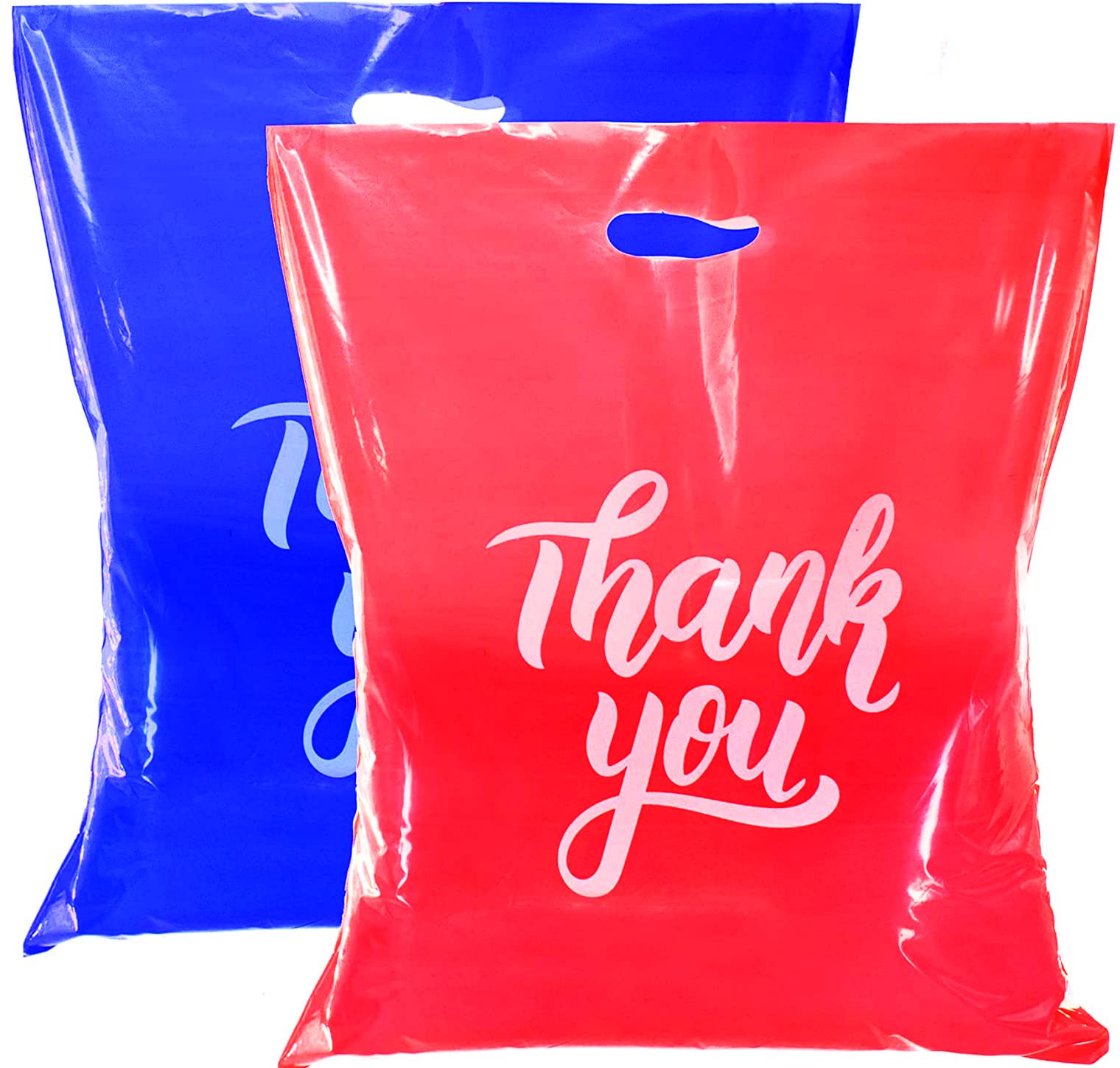 Premium Thank You Bags for Business - 16x18 Plastic Shopping Bags with Handles (100-Pack, Pink & Blue, 1.75mil) - Ideal for Boutiques, Retail Stores & Gift Packaging