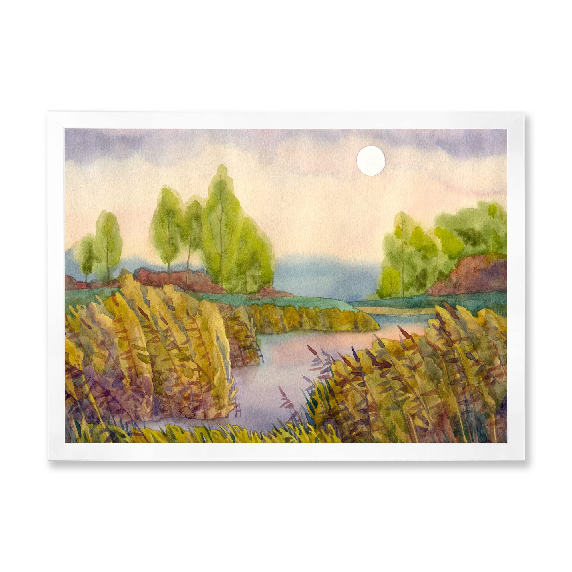 DesignQ Lake In The Reeds Nautical Coastal Framed Wall Art - Beach House Decor, Ocean Themed Living Room Painting, Coastal Bedroom Wall Decor