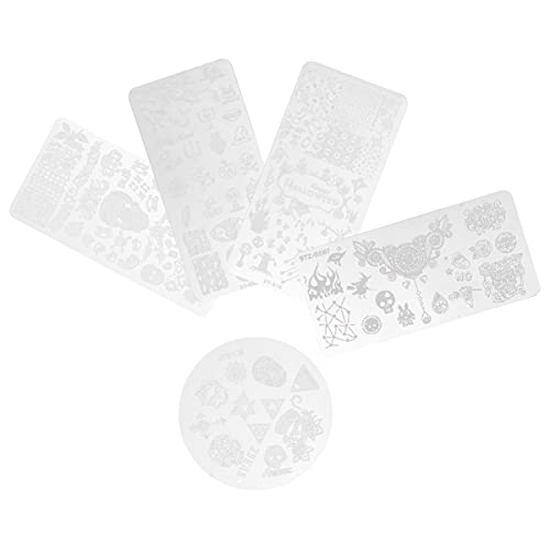 Minkissy 5pcs Halloween Nail Art Stamping Plates Set - Pumpkin, Ghost, Skull & Bat Designs for DIY Nail Art, Party, Home Decor & Cosplay | Perfect for Halloween Nails, Themed Parties & Spooky Makeup Looks