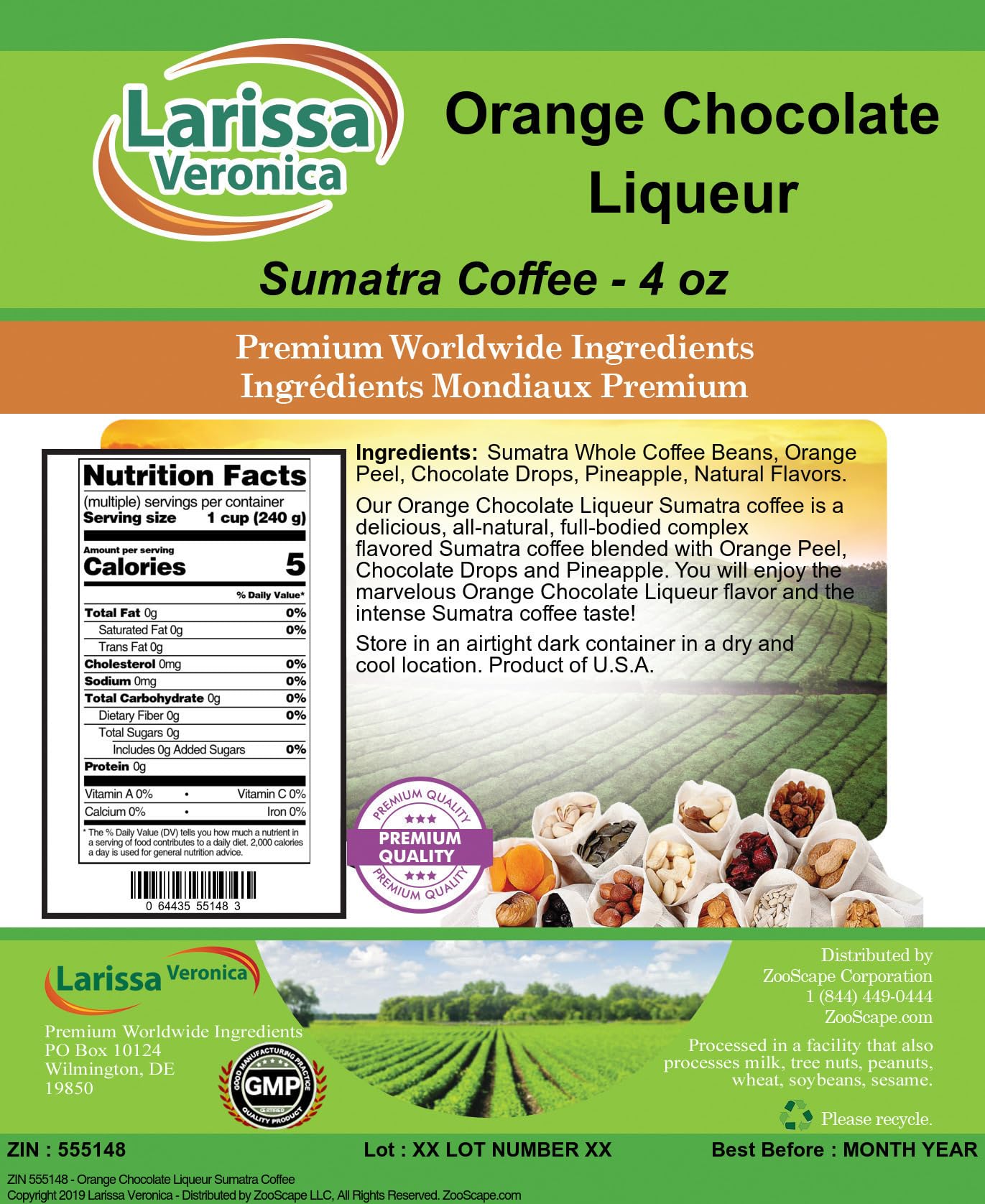 Premium Orange Chocolate Liqueur Sumatra Coffee Beans - Gourmet Naturally Flavored Whole Bean Coffee (4 oz) | Perfect for Holiday Gifts, Coffee Lovers & After-Dinner Treats