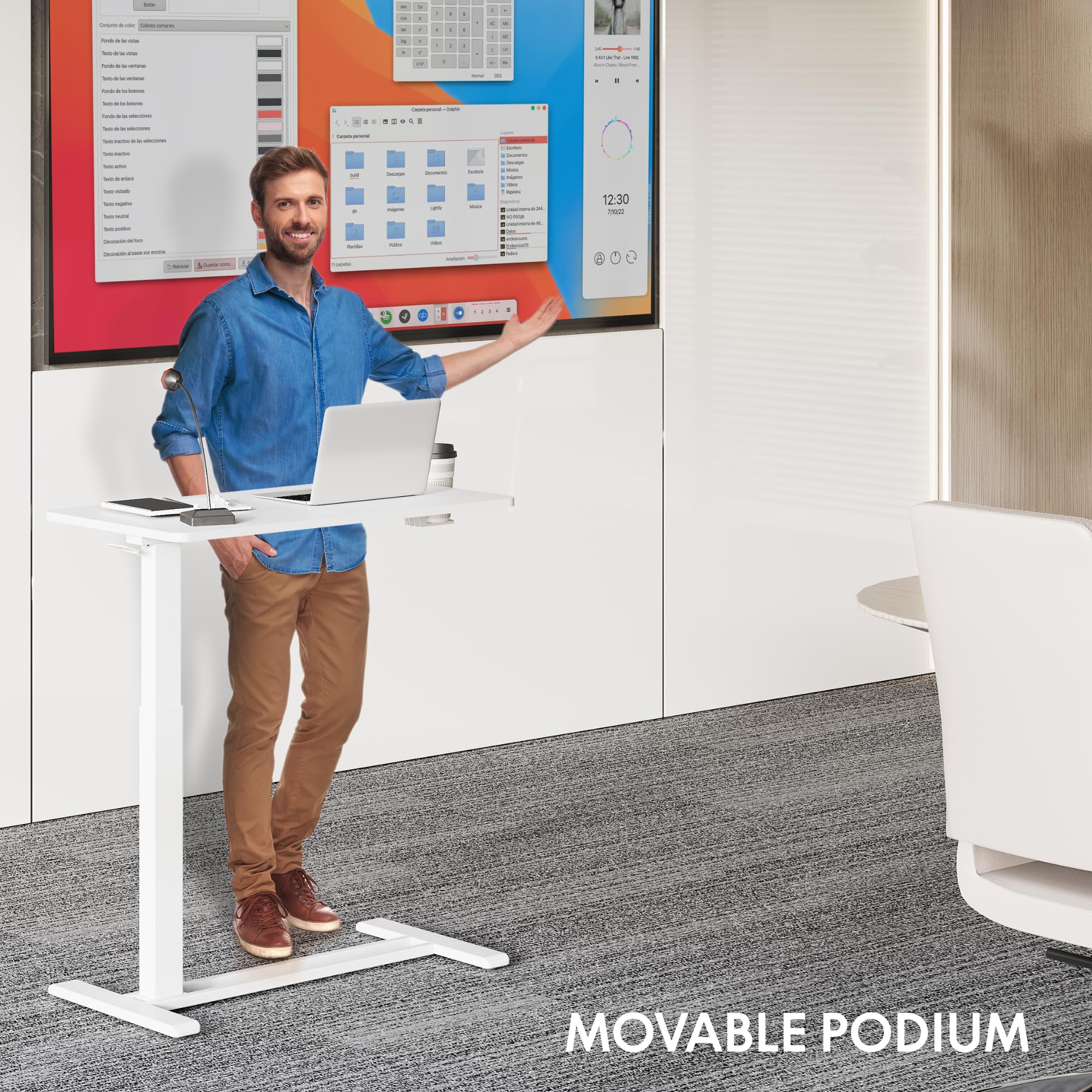 FLEXISPOT H7 Adjustable Overbed Table with Wheels - Pneumatic Height Adjustable Mobile Standing Desk, Rolling Laptop Cart for Home Office & Hospital Use (27.6