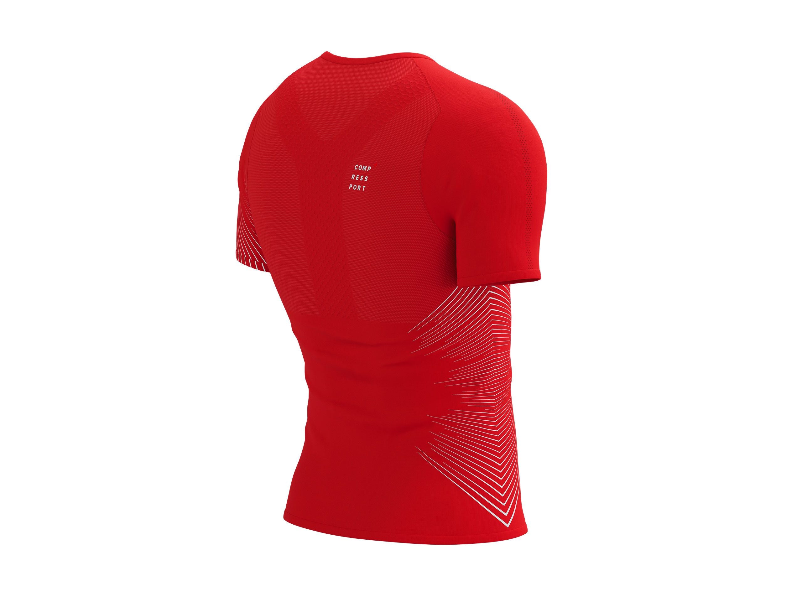 Compressport Men's Performance Short Sleeve Running Shirt - High Risk Red/White - Moisture Wicking Athletic Top for Marathon, Gym & Outdoor Workouts