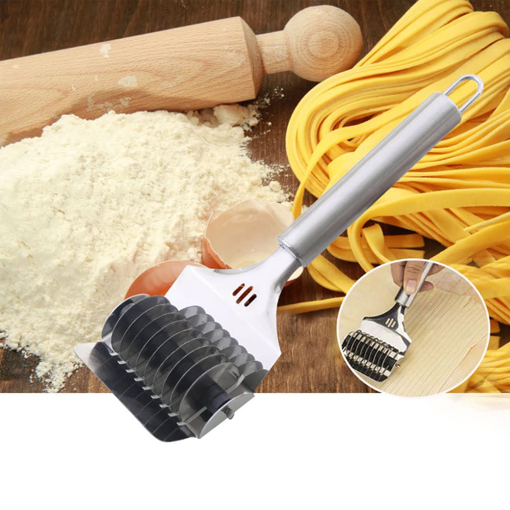Stainless Steel Noodle Cutter Roller - Pasta Dough Press & Spaghetti Maker | Handheld Kitchen Tool for Fresh Homemade Noodles | Perfect for Italian Cooking, Asian Cuisine & Baking
