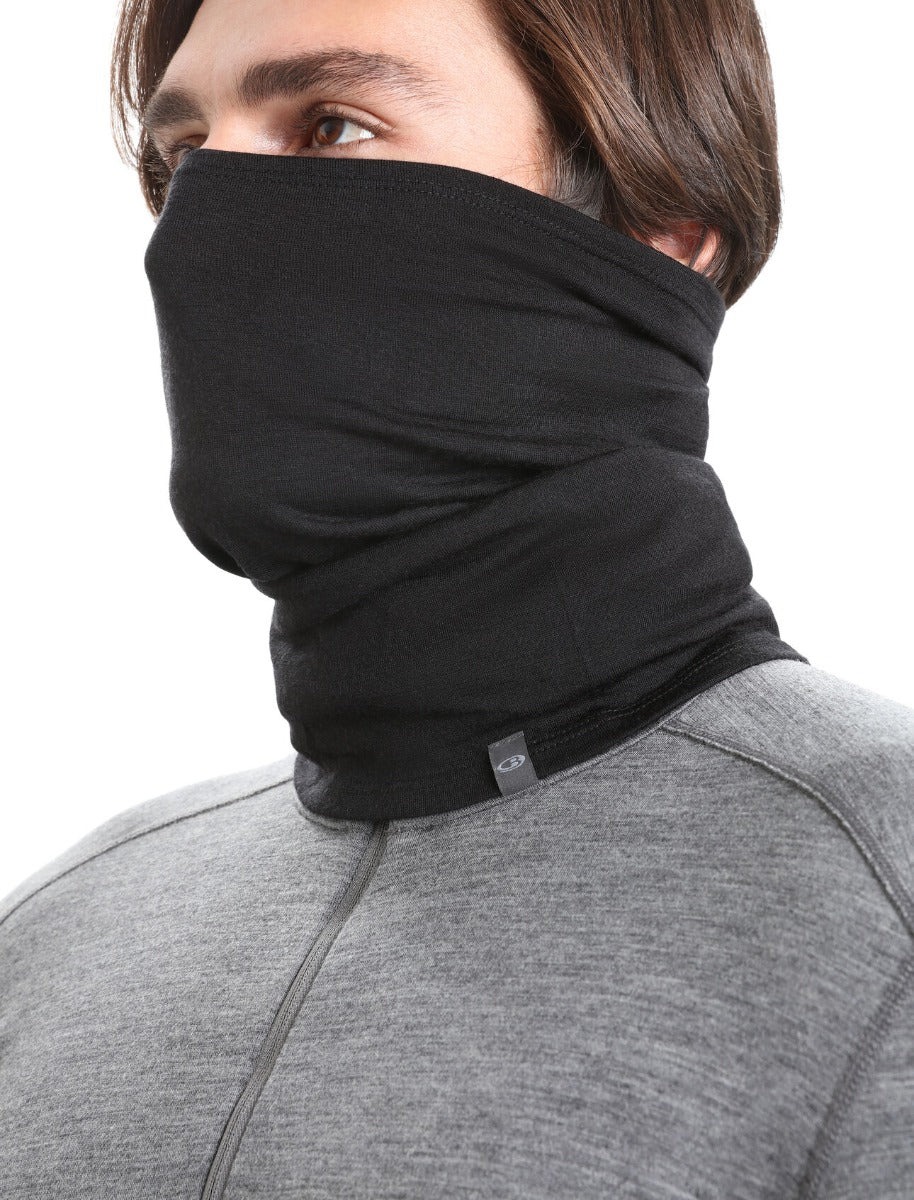 Icebreaker Adult Flexi Chute Neck Warmer - Black | Merino Wool Thermal Neck Gaiter for Men & Women | Perfect for Skiing, Hiking & Winter Outdoor Activities