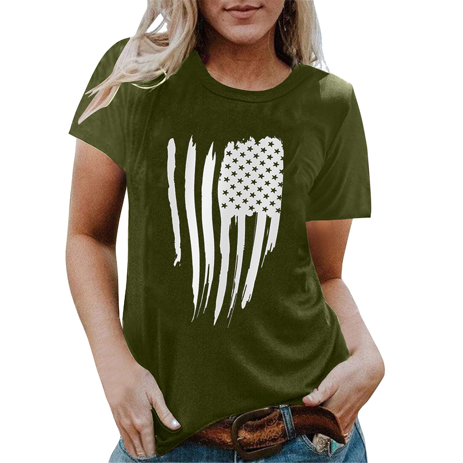 American Flag Shirts for Women - Patriotic USA Graphic Tees for Casual Wear, 4th of July & Independence Day Celebrations