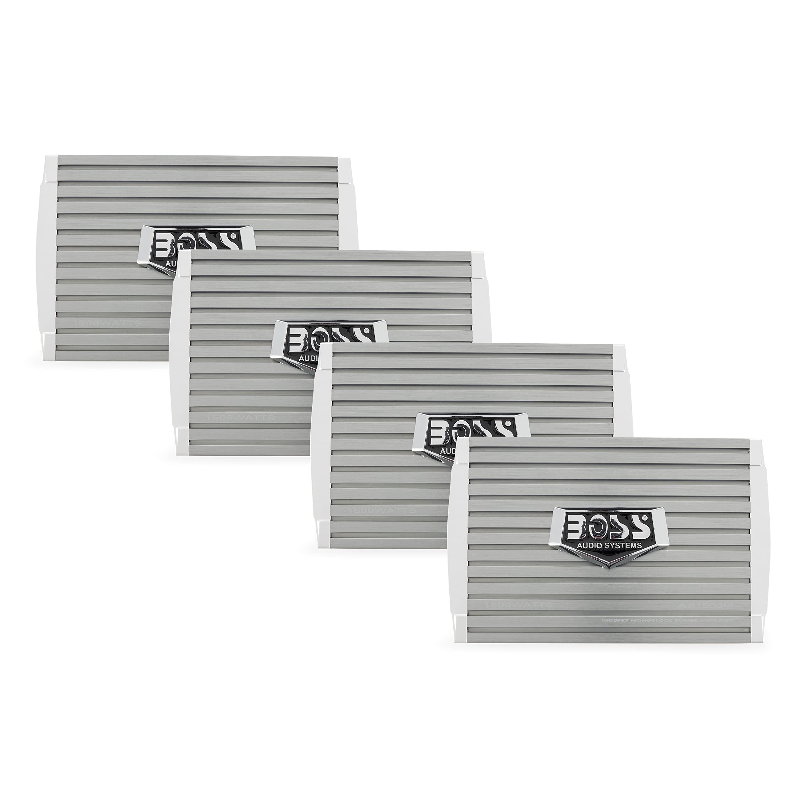 Boss Audio AR1500M 1500 Watt Mono A/B MOSFET Power Car Amplifier with Remote Control - 4 Pack for Enhanced Car Audio System and Bass Boost in Vehicles, Trucks, SUVs