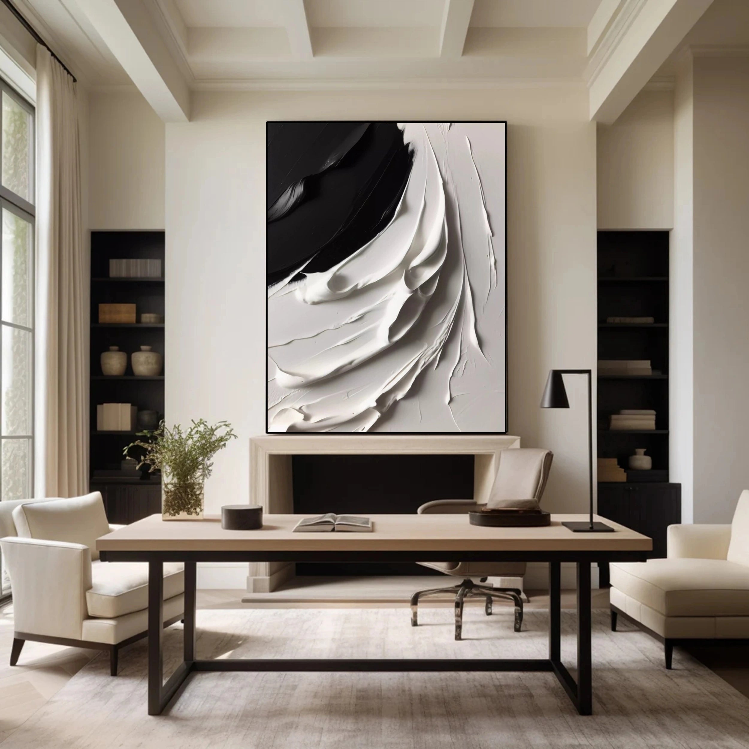 White & Black Minimalist Textured Canvas Wall Art Painting - Modern Abstract Home Decor for Living Room, Bedroom & Office | #MM141