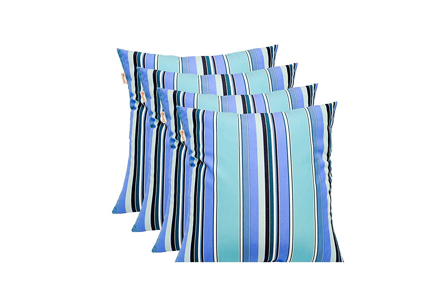 Set of 4 Sunbrella Dolce Oasis Outdoor/Indoor Square Throw Pillows 17x17 Inch - Blue Teal Navy White Stripe Water-Resistant Cushion Covers - Perfect for Patio, Sofa, Bedroom & Living Room Decor