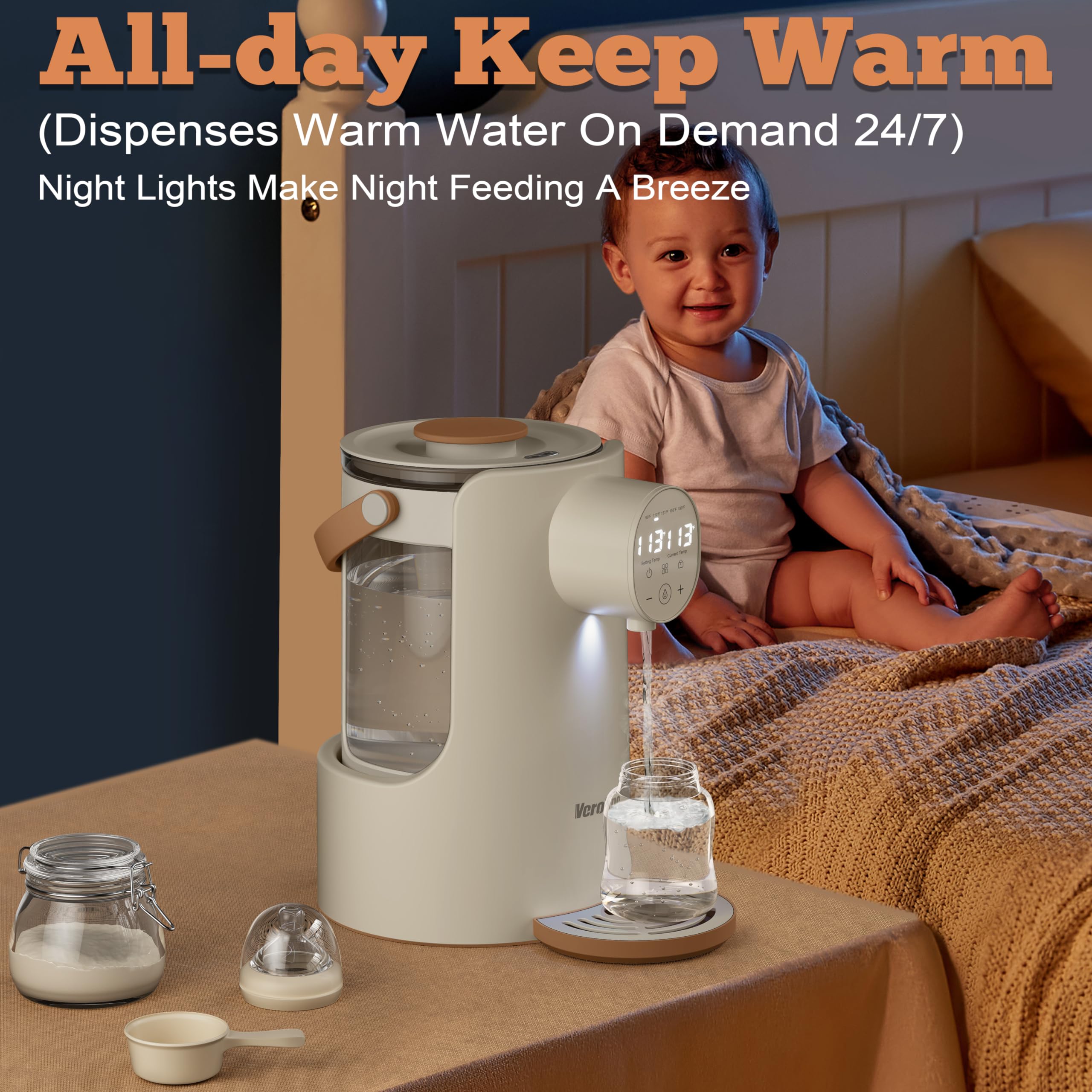 Instant Water Warmer for Baby Formula - 2L Hot Water Dispenser with 5 Temperature Settings, 24/7 Keep Warm & Night Light - Detachable Glass Tank for All Bottles - Perfect for Night Feedings, Travel & Nursery Use