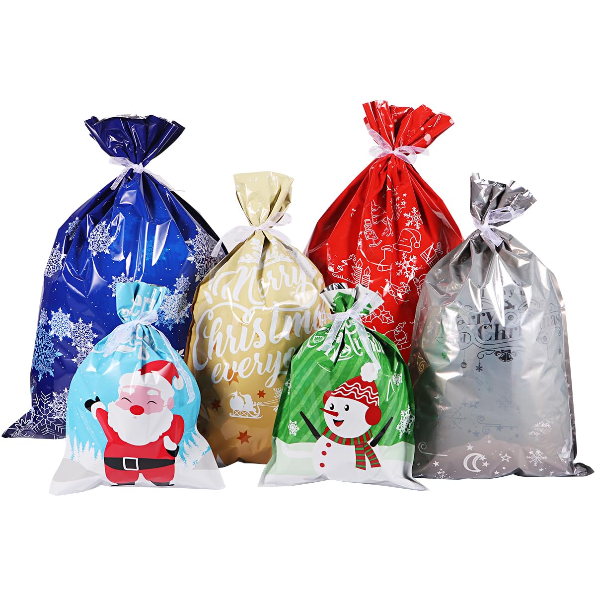30Pcs Christmas Gift Bags with Ribbon - 3 Sizes Holiday Foil Wrapping Bags for Xmas, Birthday & Party Favors | Perfect for Gift Wrapping, Holiday Decorations & Present Exchanges