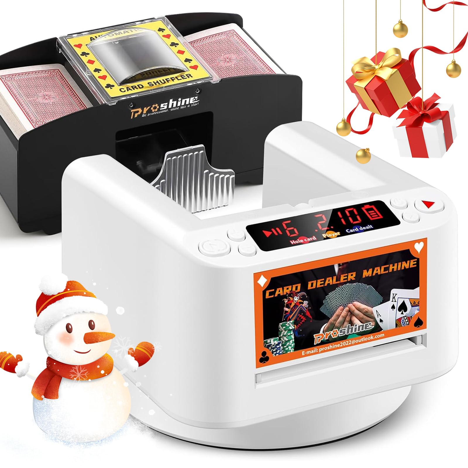 Automatic 360° Rotating Card Dealer Machine with Built-in Card Shuffler - Includes 2 Decks of Professional Playing Cards - Perfect for Texas Hold'em, Poker Nights, Casino Parties & Card Game Enthusiasts