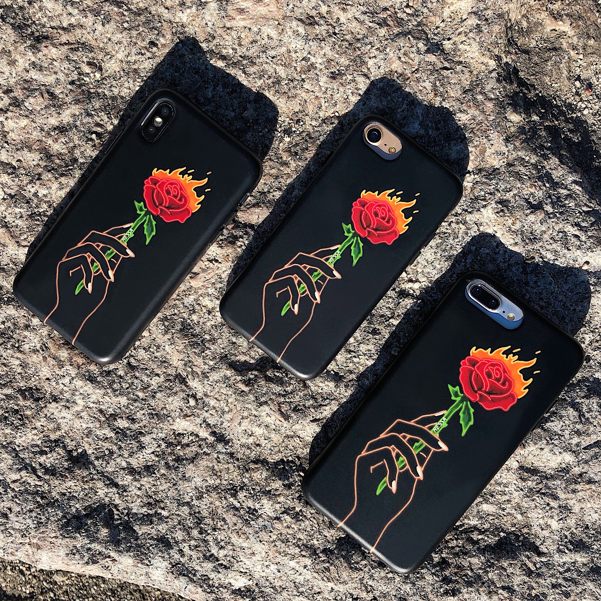 Trendy Neon Rose iPhone Case by Nessa - Stylish Protective Cover for iPhone 11/12/13/14/15 Pro Max - Perfect for Everyday Use, Parties & Social Media Photos