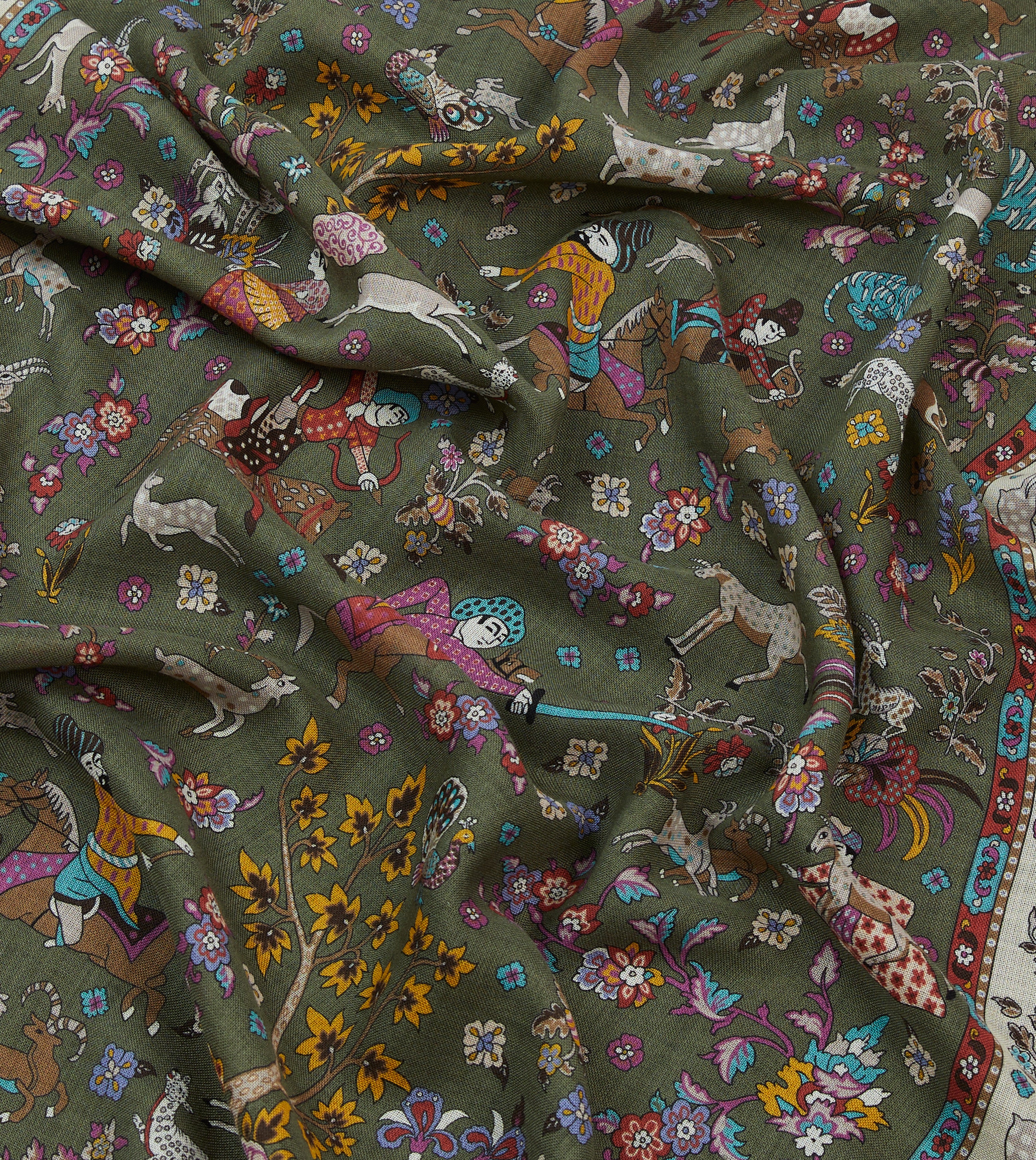 Luxury Mughal Print Wool Silk Scarf for Women - Soft Green Summer Fashion Accessory - Perfect for Travel, Weddings & Boho Outfits