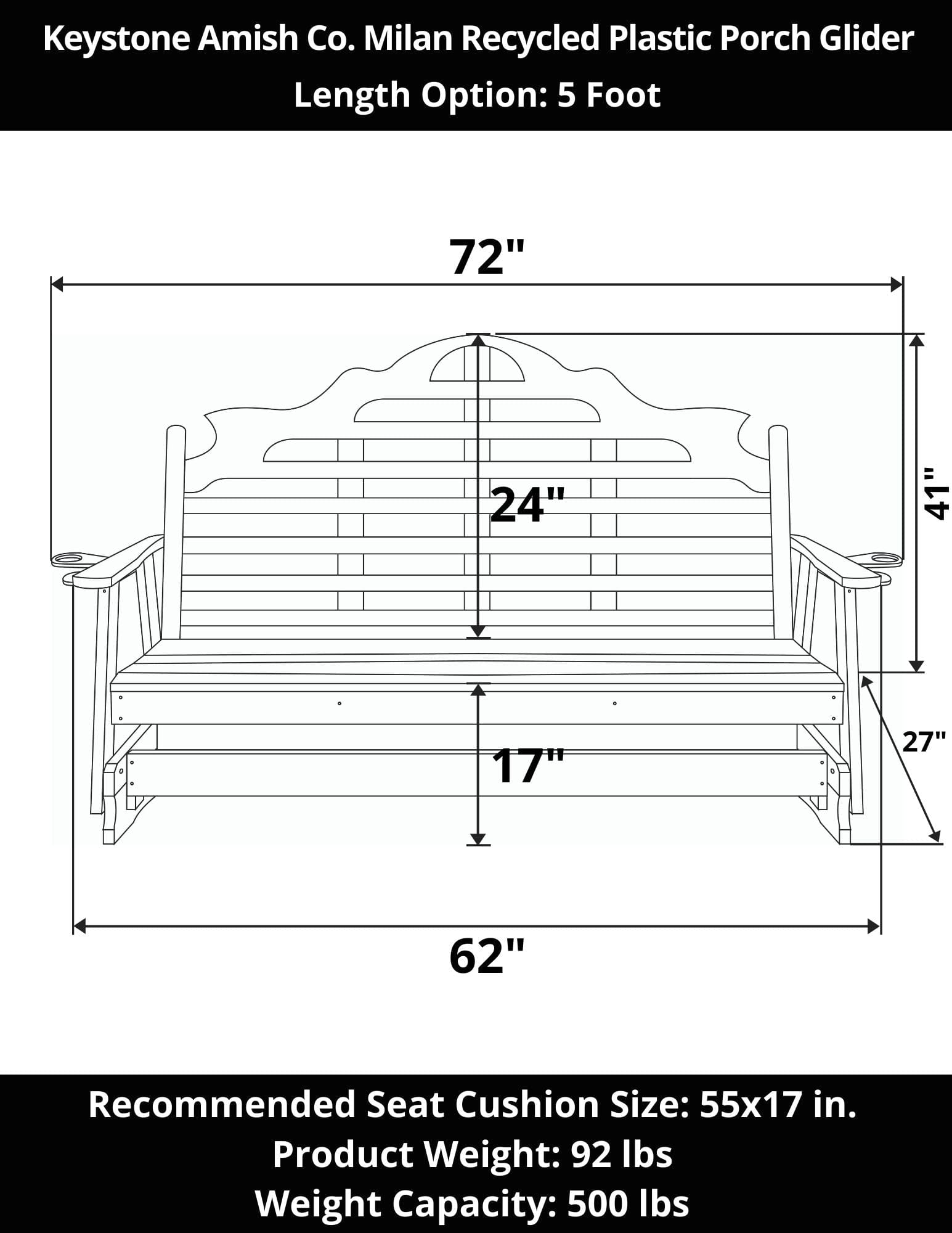 Keystone Amish Co. Milan Poly Composite Porch Glider - Durable Outdoor Swing for Patio, Garden & Backyard Relaxation