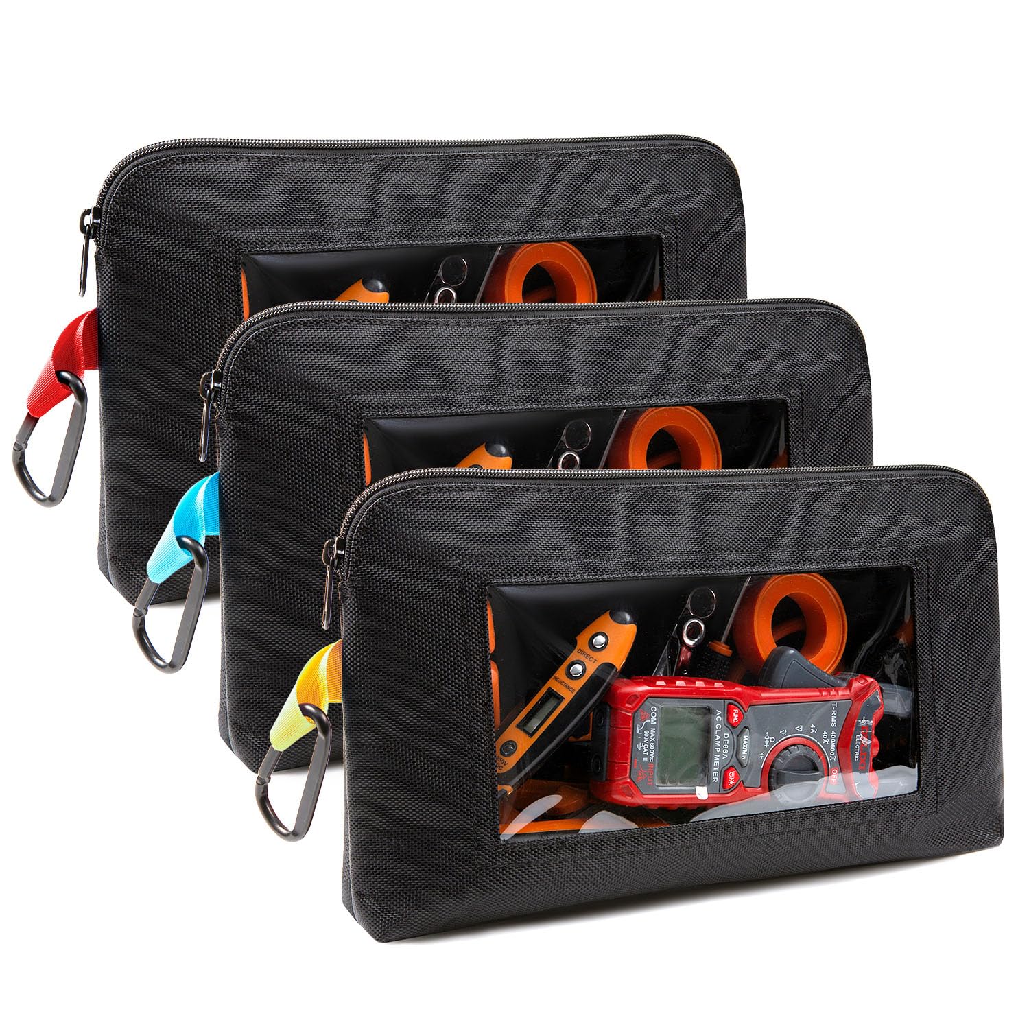 3 Pack Heavy Duty Clear Tool Pouches with Zipper - Small Durable Storage Bags with Clear Window for Tools, Gadgets, Cosmetics, Stationery & Travel Accessories - Perfect for DIY, Home Organization, Camping & Work Essentials