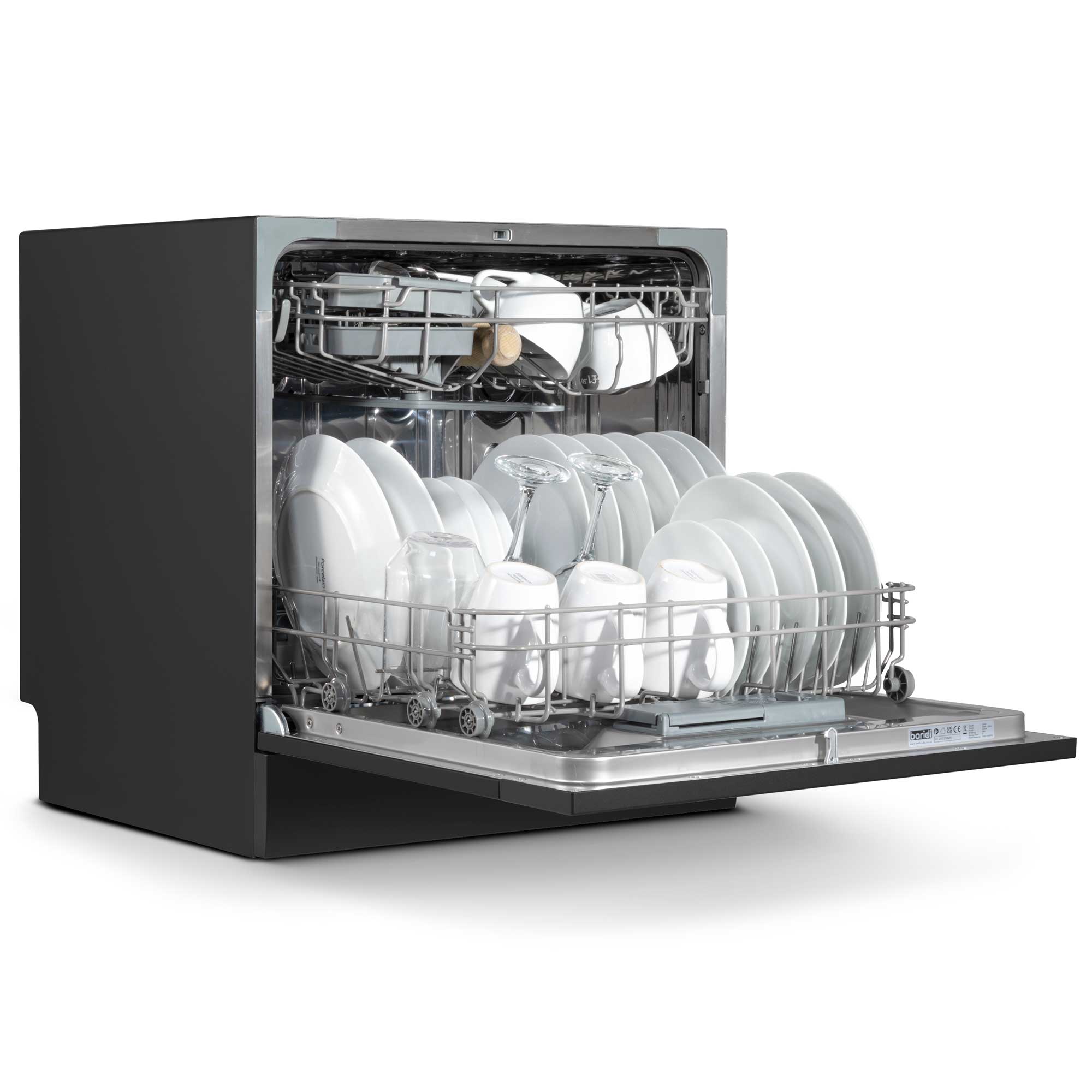 Baridi Compact Tabletop Dishwasher - 8 Place Settings, 6 Wash Programs, Ultra Quiet (42dB), 8L Capacity in Sleek Black (Model DH88) - Perfect for Apartments, RVs & Small Kitchens