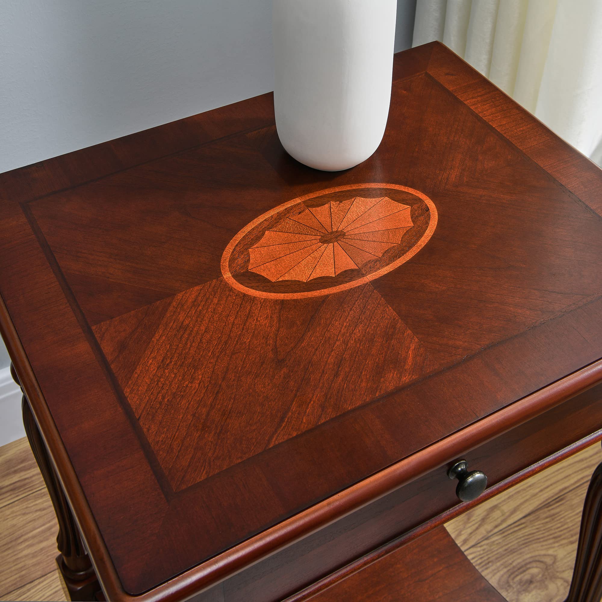 Solid Wood Side Table with Drawer & Storage Shelf - Traditional Walnut End Table, Narrow Telephone Stand, Nightstand & Sofa Table for Living Room, Bedroom & Office - Perfect for Small Spaces & Home Decor (GBJ1533WD)
