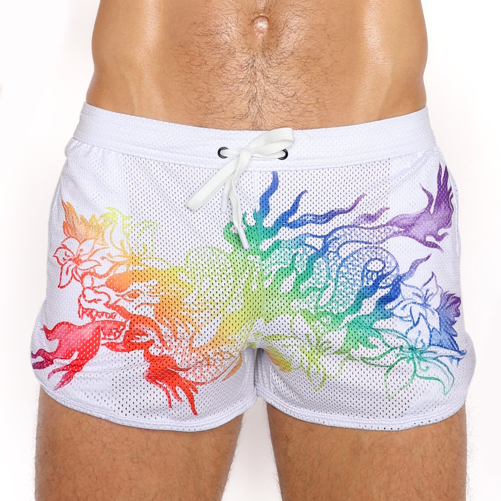 Ombre Japanese Dragon Print Mesh Shorts for Men - Breathable Athletic Running Gym Workout Shorts with Pockets | Perfect for Casual Wear, Street Fashion & Summer Outfits