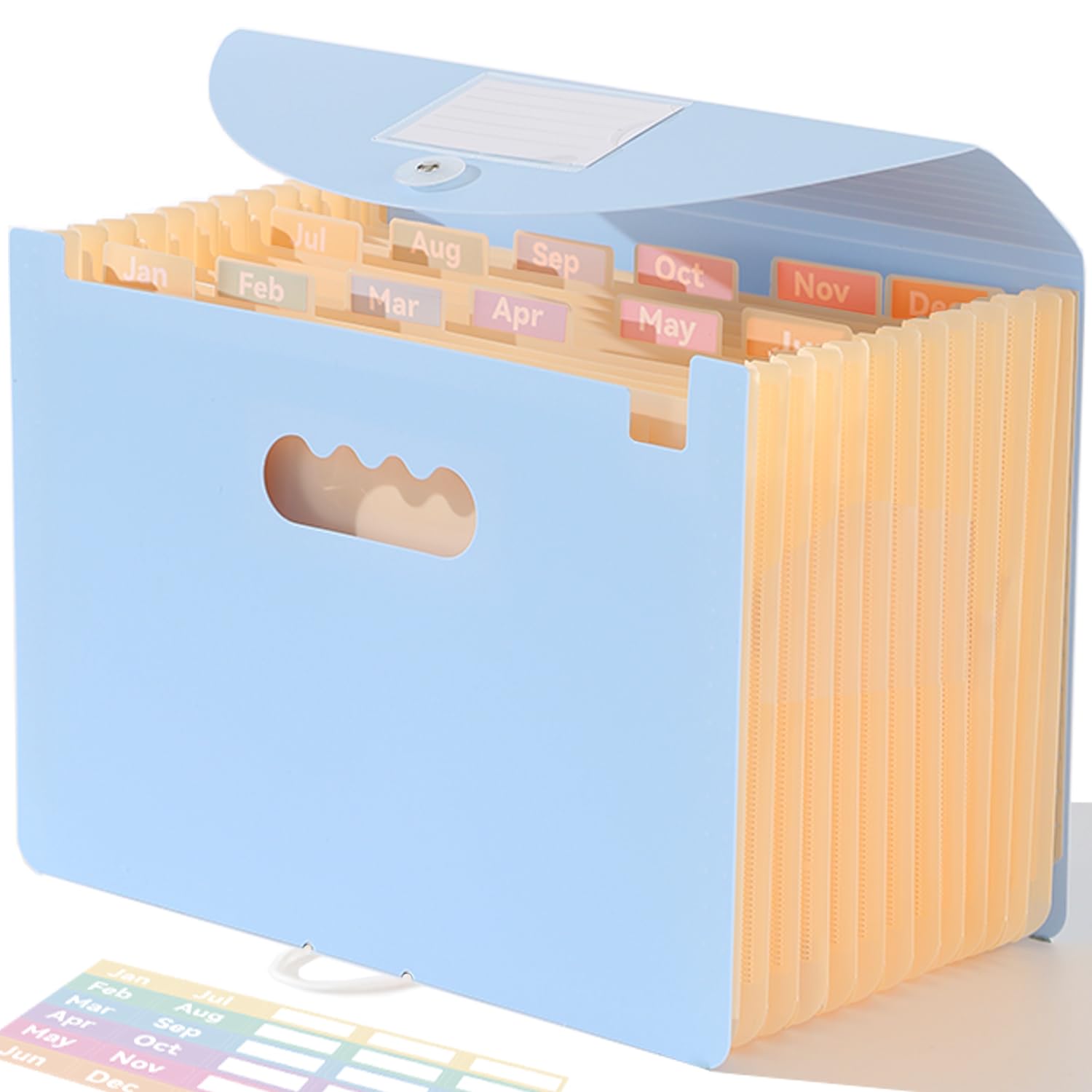 12-Pocket Accordion File Organizer for Monthly Bills, Receipts & Taxes | Expanding File Folder with Large Bright Tabs | Fits Letter/A4 Size | Perfect for Home Office & Small Business Organization (Blue)