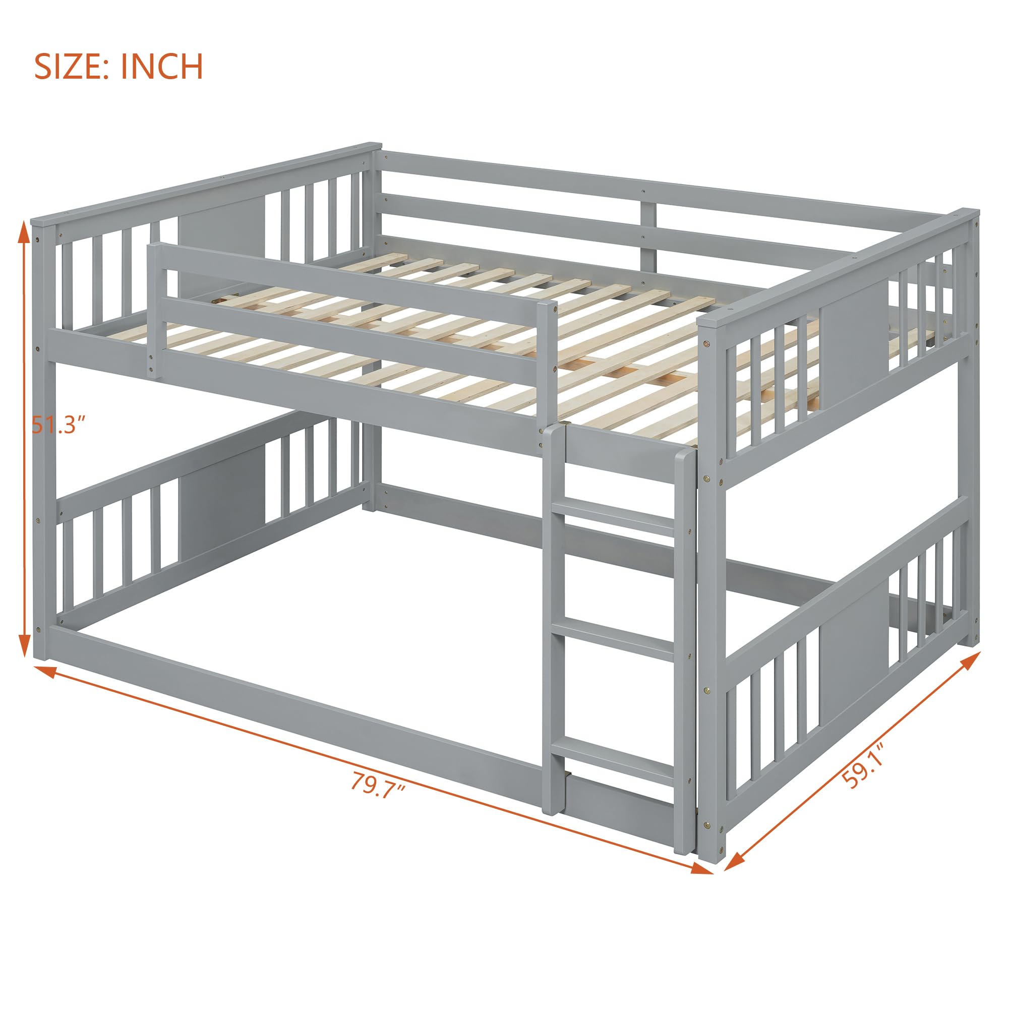 Full Over Full Bunk Bed with Ladder - Sturdy Wooden Twin Bunk Beds for Teens & Adults - Space Saving Bedroom Furniture for Kids Rooms, Dorms & Guest Rooms