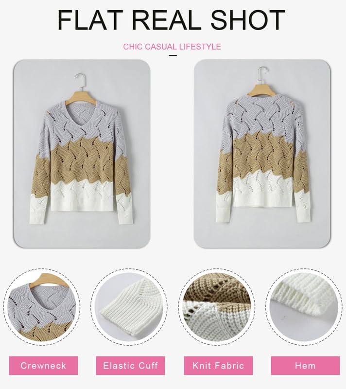 Dokotoo Women's Sweaters 2024 - Soft Crewneck Long Sleeve Cable Knit Pullover Tops for Women | Elegant Hollow Knit Design | Perfect for Fall Winter Fashion, Office Wear & Casual Outfits