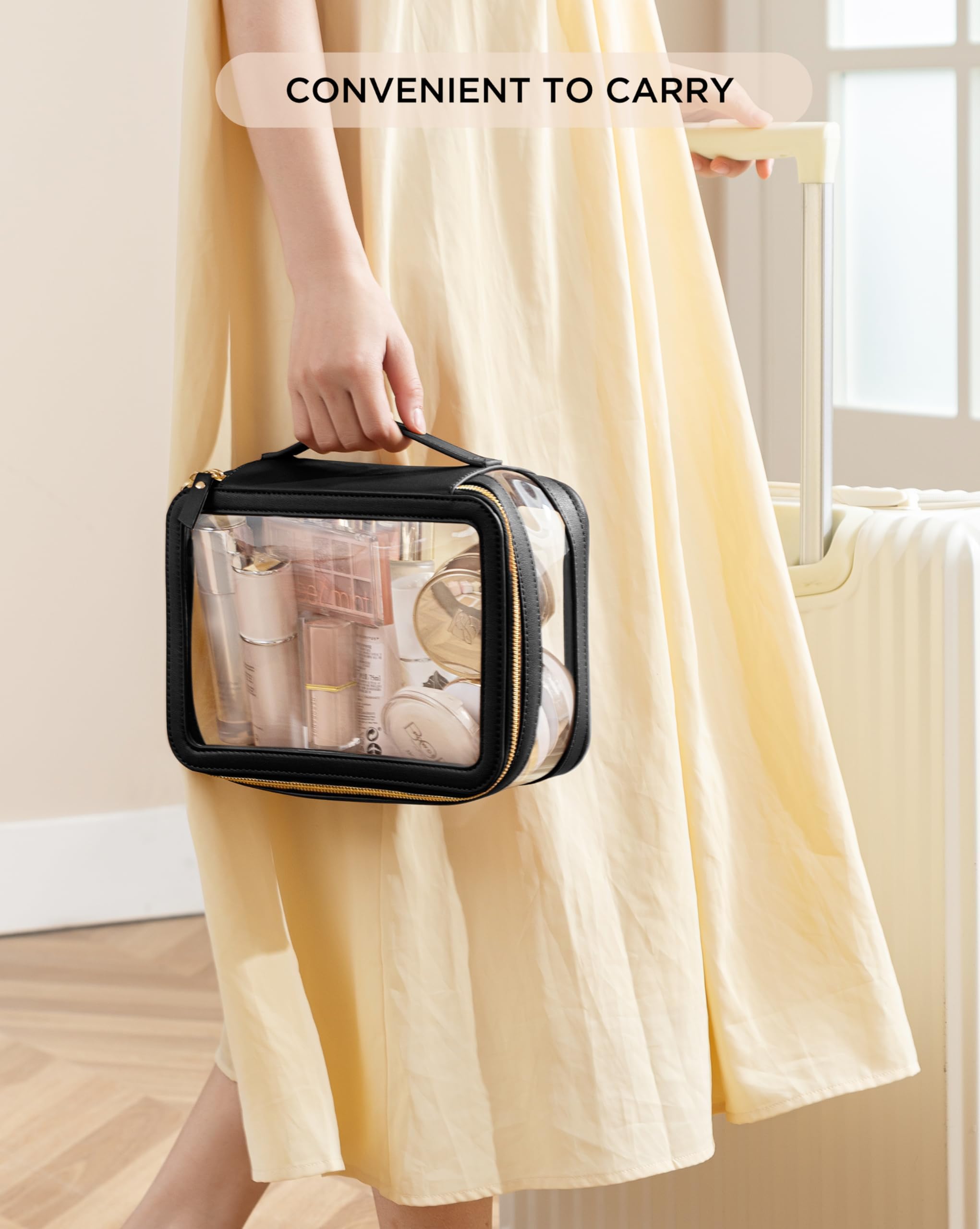 2 Pack Clear Waterproof Makeup Bag for Women - Travel Cosmetic Organizer Pouch, Portable Toiletry Bag for Makeup Brushes & Essentials (Black) - Perfect for Gym, Travel & Daily Use