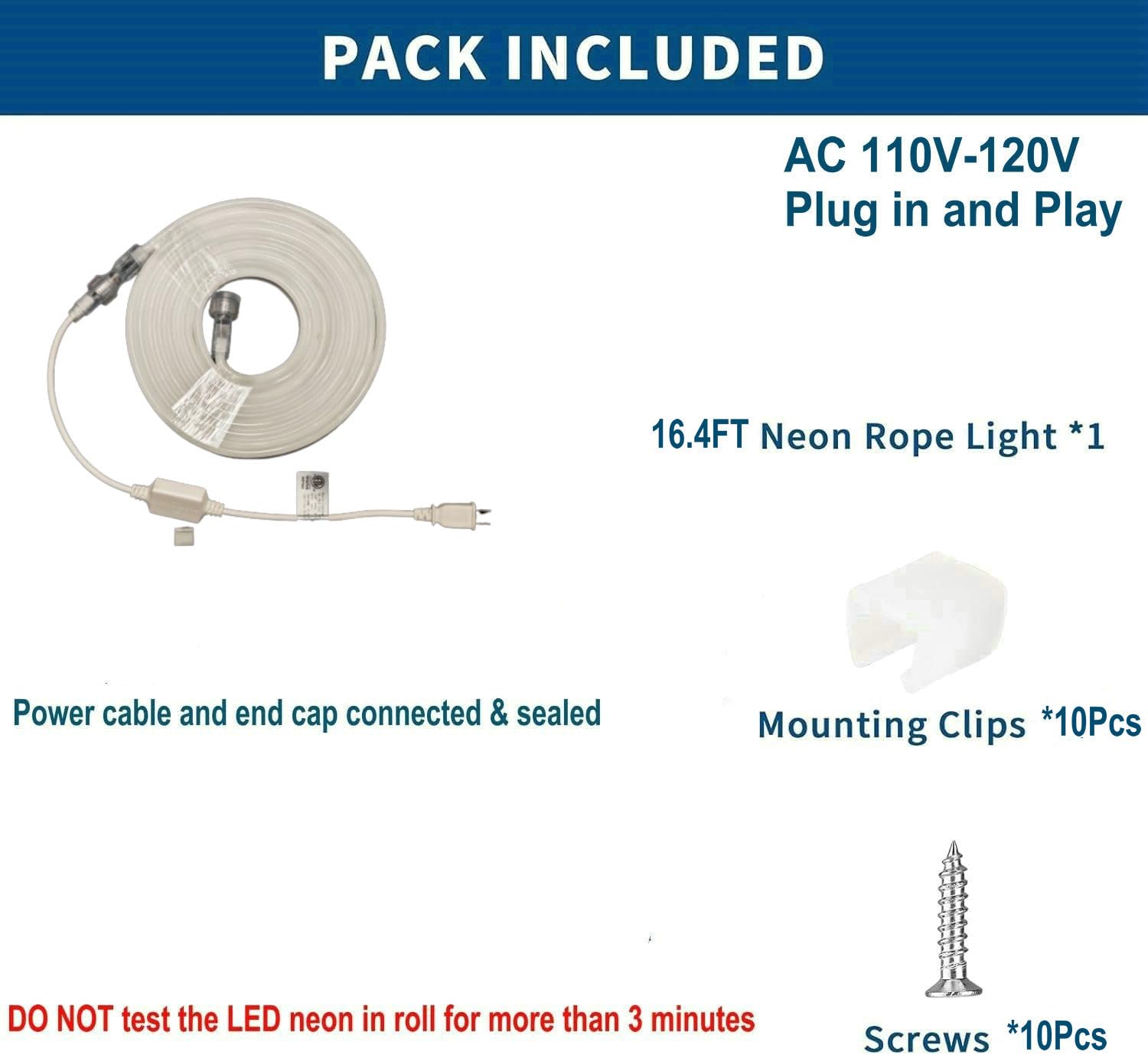 FORT LED Neon Rope Lights - 16.4Ft Waterproof Outdoor Lighting with 120 LEDs/m, 110V-120V Plug-in Warm White Strip - Perfect for Garden, Patio, Yard, Holiday & Party Decor - ETL & FCC Certified