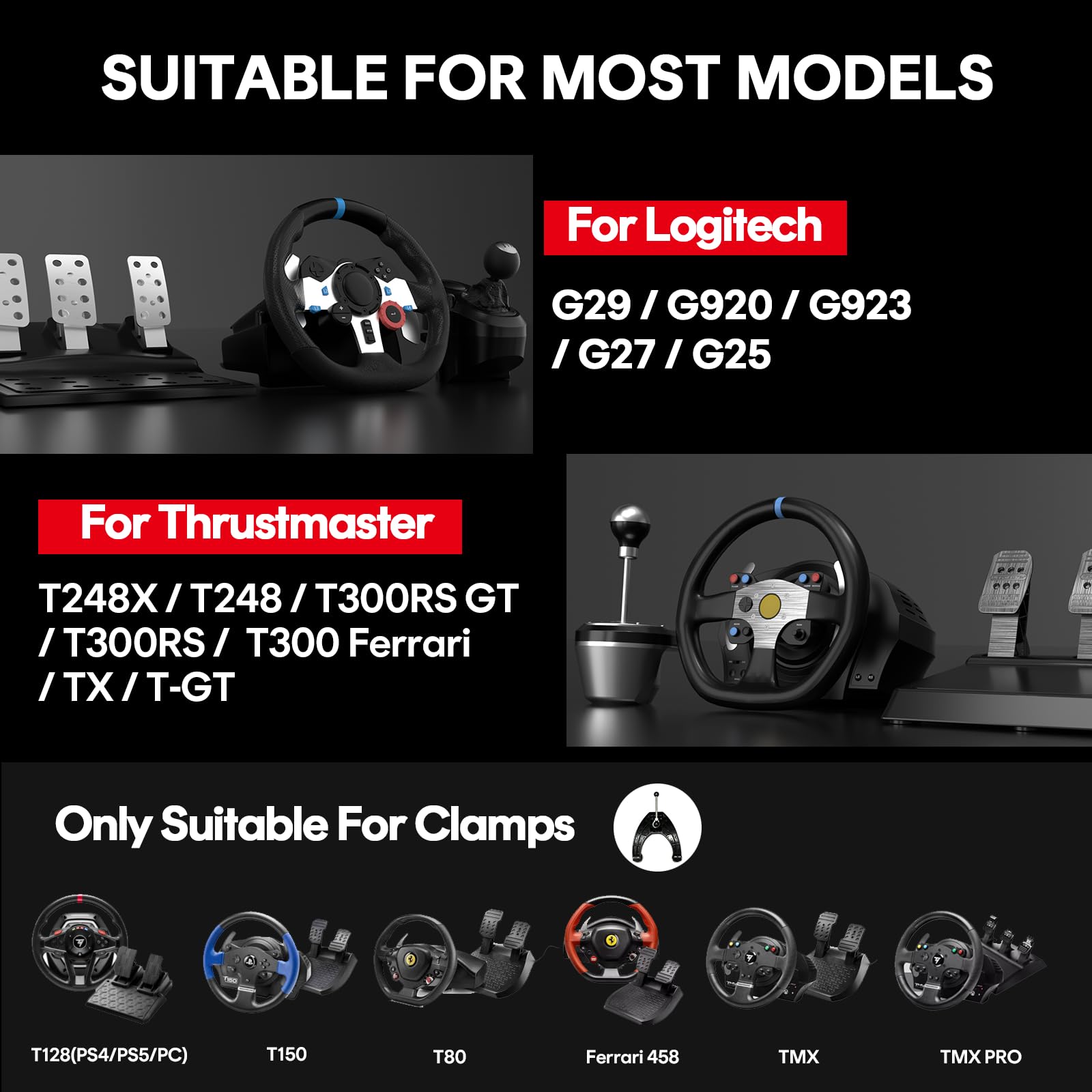 Adjustable Racing Wheel Stand for Logitech G29 G920 G923 G27 G25 & Thrustmaster T248X T248 T300RS T150 458 TX - Compatible with PS4, PS5, Xbox - Perfect for Sim Racing & Gaming Setups