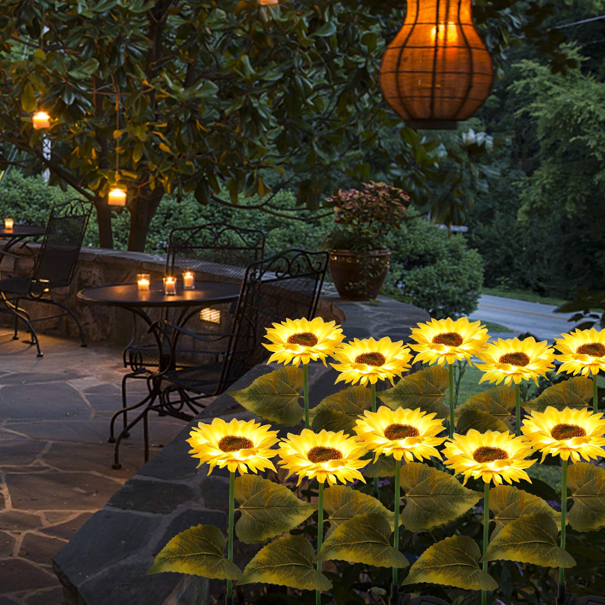 FORUP 2 Pack Solar Powered Sunflower Garden Stake Lights - Waterproof Outdoor LED Pathway Lights for Patio, Lawn & Yard Decoration | Perfect for Garden Borders, Walkways & Landscape Lighting at Night
