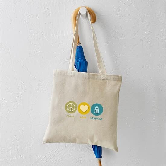 Peace Love Counseling Tote Bag - Natural Canvas Reusable Shopping Bag for Therapists, Counselors & Mental Health Awareness - Perfect for Work, Groceries & Everyday Use