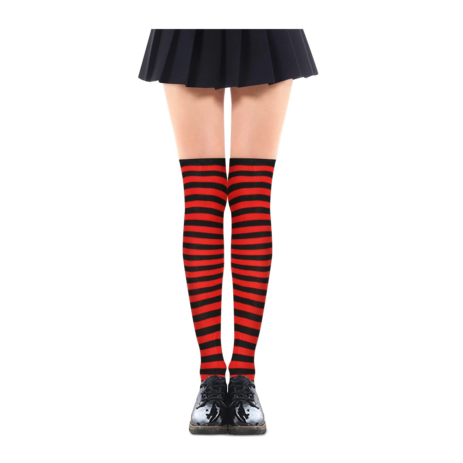 Benefeet Women's Striped Thigh High Socks & Arm Warmers Set - Over Knee High Stockings with Fingerless Gloves - Perfect for Halloween Costumes, Cosplay, and Winter Fashion Outfits